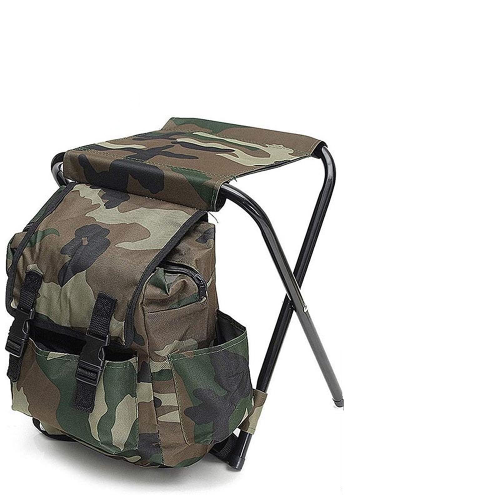 ZAKOVI Portable Folding Chair Folding Camping Backpack Chair Stool with Cooler Insulated Picnic Bag Hiking Camouflage Seat Table Bag Camping Gear for Outdoor