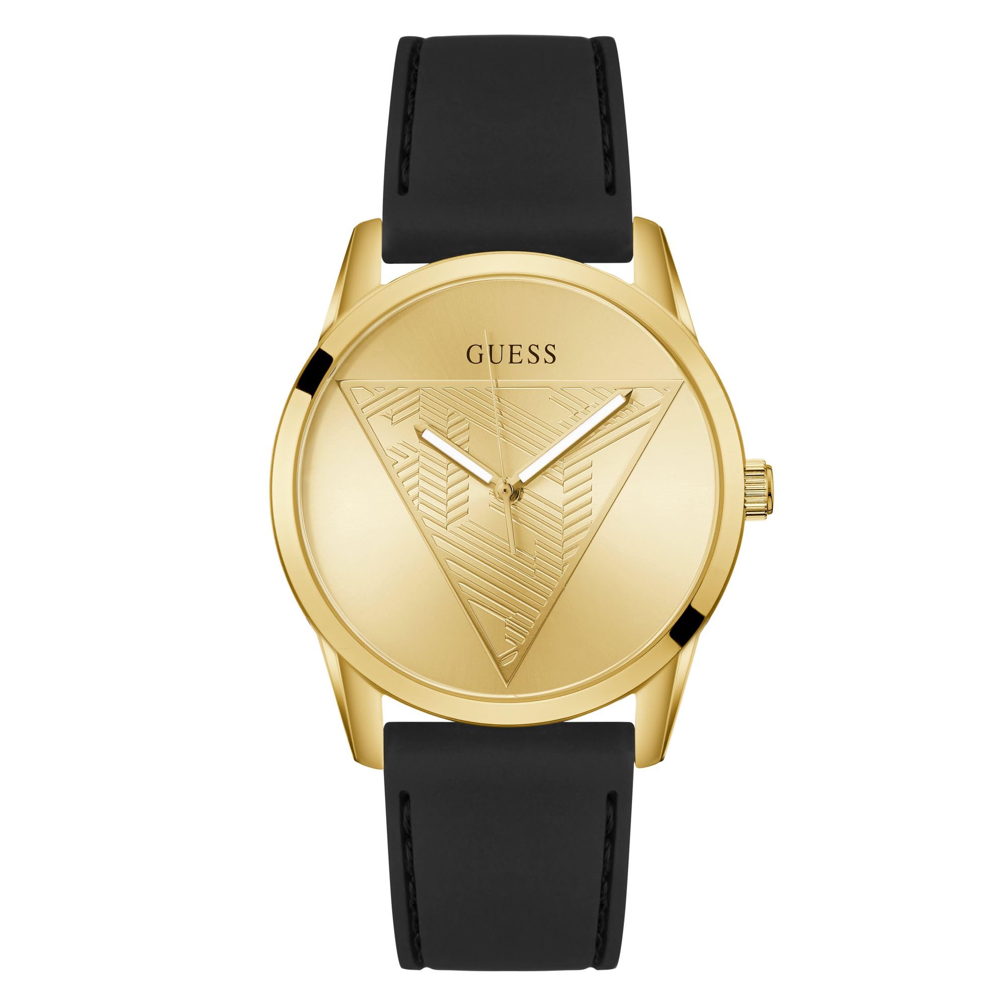 Guess Clark GW0957G2 - Reloj de Pulsera para Hombre, Acero Inoxidable, 42 mm, Correa de Silicona Negra, 3 Bares, Esfera Dorada