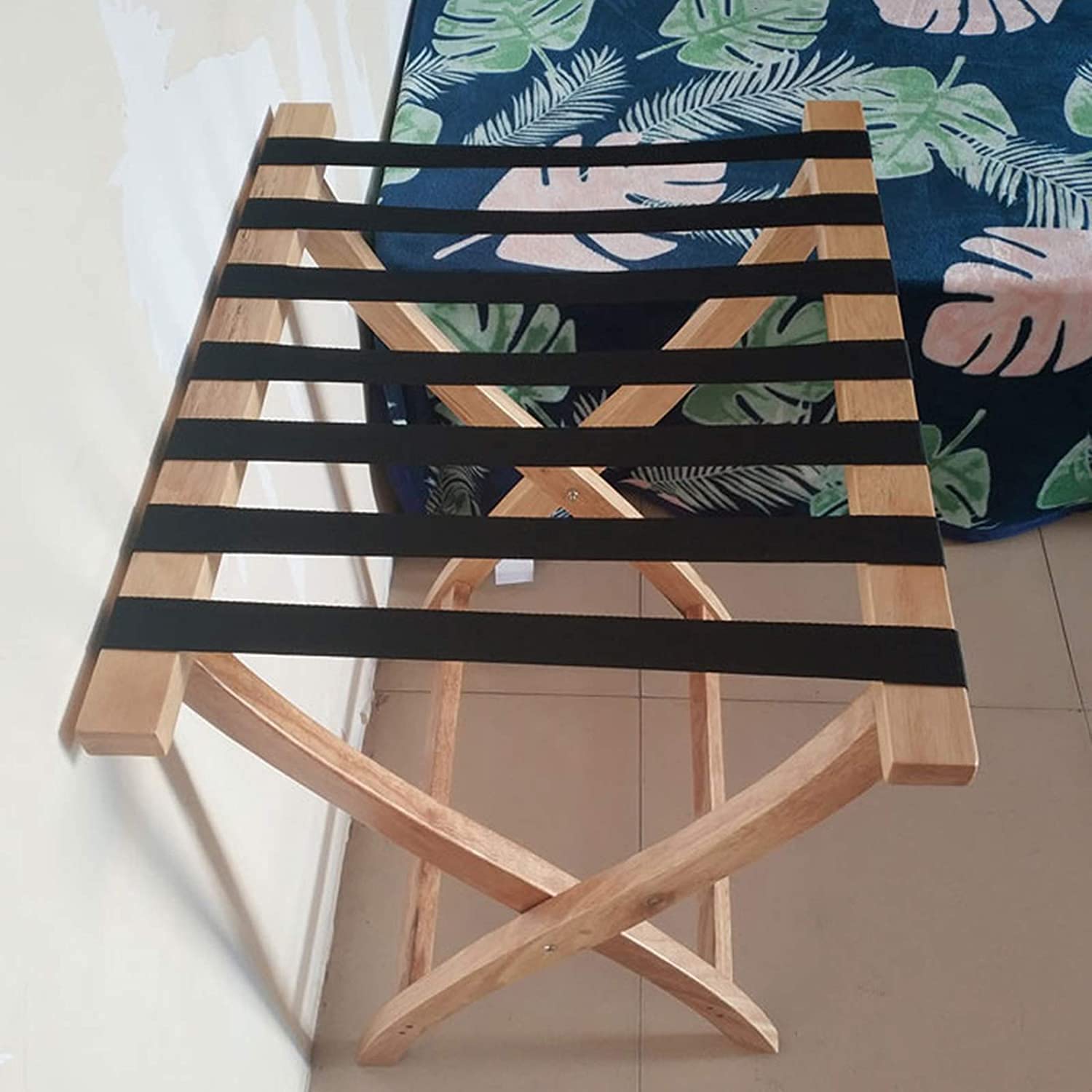 Portaequipajes for habitación de invitados, soporte plegable for maletas, estantes de almacenamiento plegables de madera maciza, muebles for hoteles, portaequipajes(Brown)