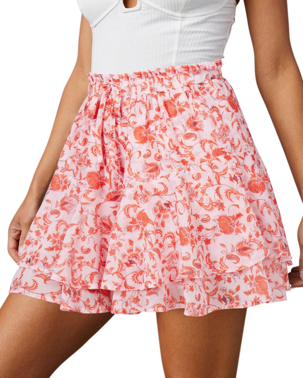 Aoudery Flowy Shorts for Women Casual Boho Floral Skorts Ruffle Mini Skirts Running Tennis Butterfly Chiffon Shorts