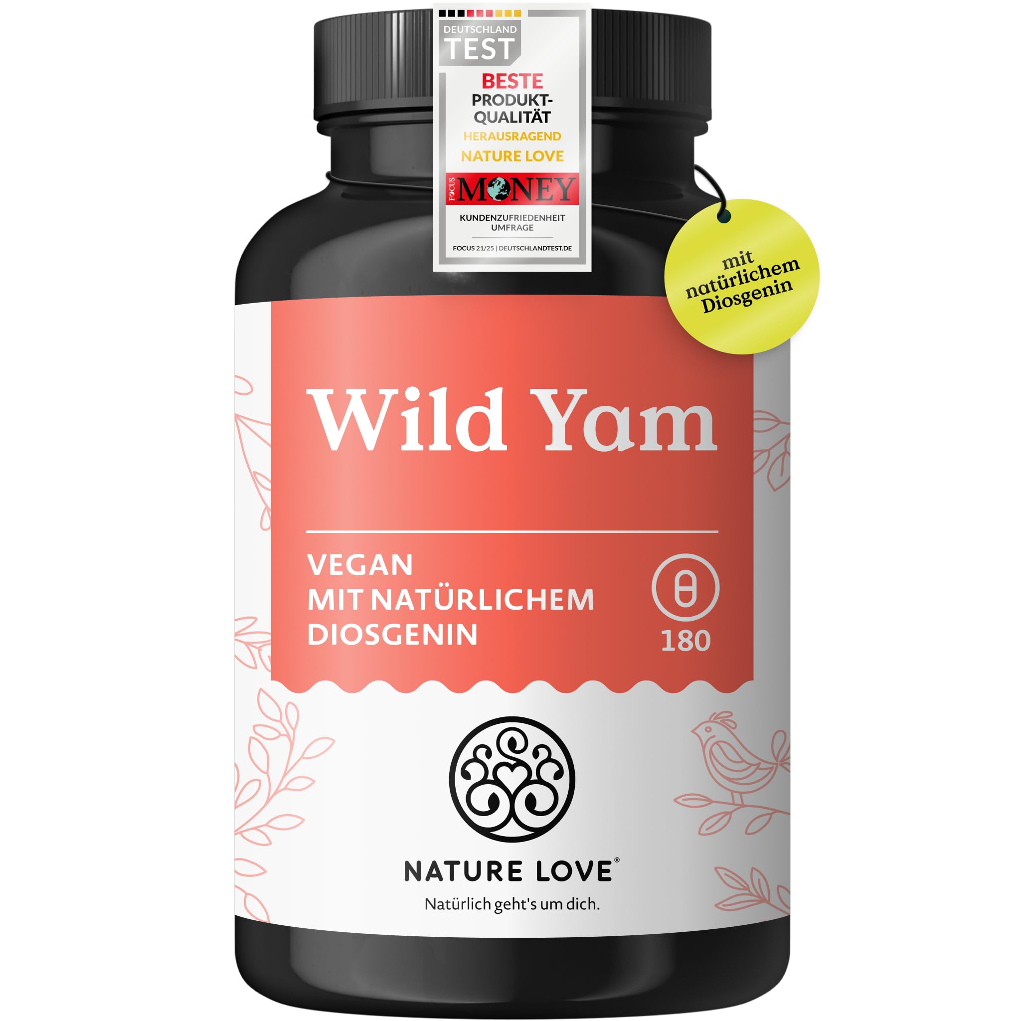NATURE LOVE® Wild Yam Kapseln - 180 Wechseljahre Kapseln vegan - Hochdosiert mit 880mg Extrakt (davon 176mg Diosgenin) - laborgeprüft, ohne unerwünschte Zusätze und in Deutschland produziert