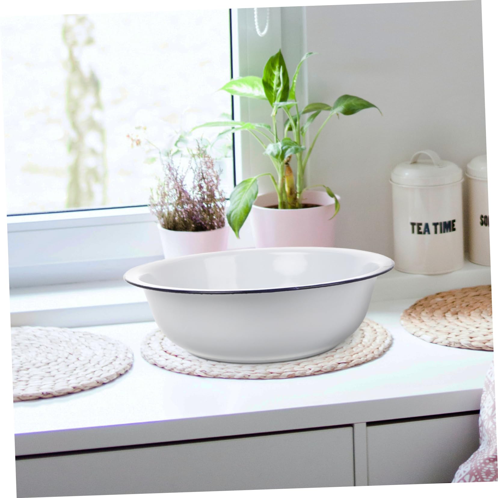 jojofuny Cuenco Adecuado para Cocina Retro y Uso Doméstico Grande de Esmalte Blanco para Mezclar Capacidad Amplia, Versátil y Fácil de Limpiar