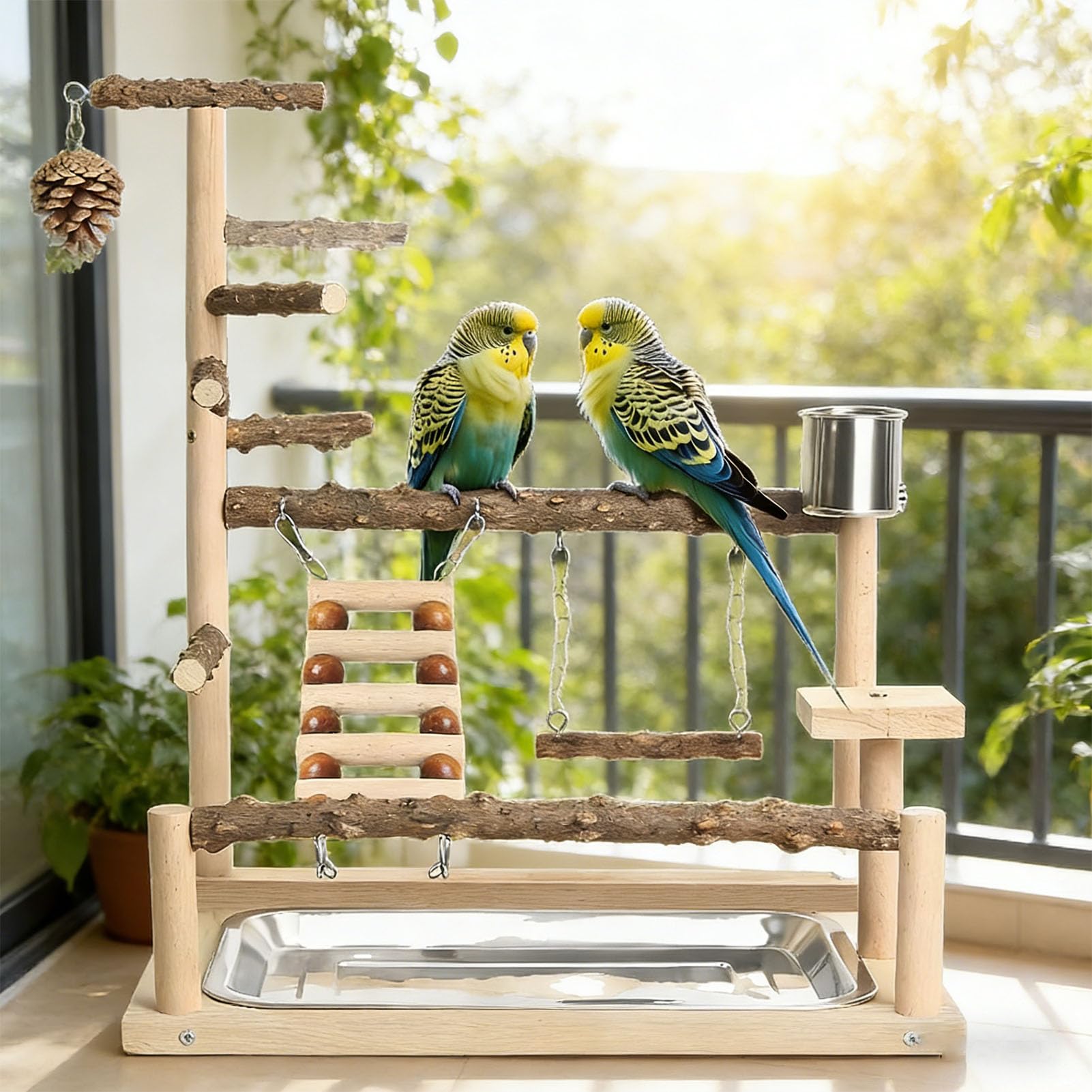 Parco Giochi per Uccelli in Legno di Alta qualità, Trespolo per Uccelli, Altalena per Accessori per Gabbie per, Supporto per Pappagalli Stabile e Affidabile