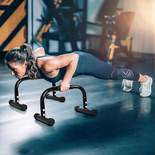 Miniatura 8 de TOPZEA Paquete de 2 barras paraletas, asas de empuje de acero de 10 pulgadas de alto, barras de entrenamiento de fuerza, equipo de calistenia