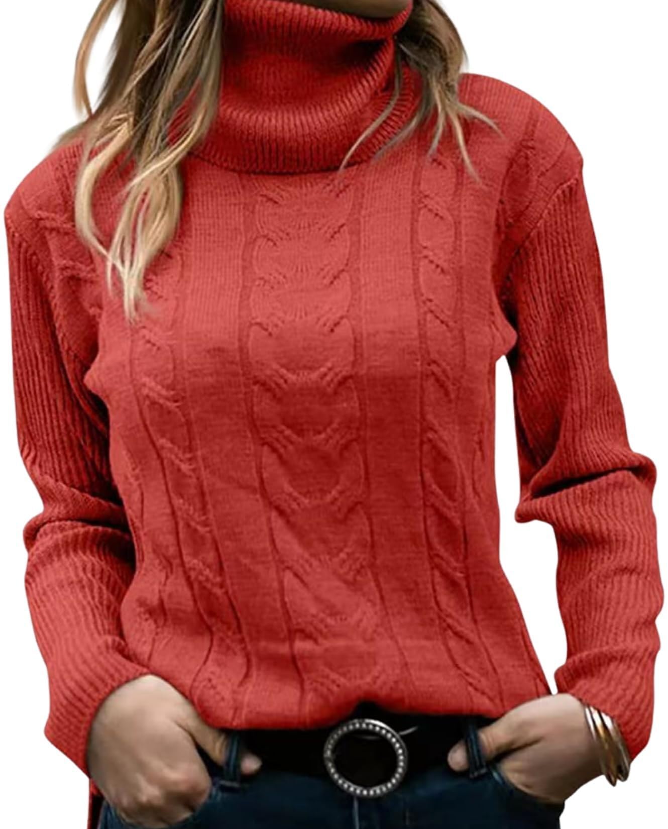 Womens Retro High Neck Pullover Sweater Long Sleeve Casual Warm Top for Vacation and Daily Wear