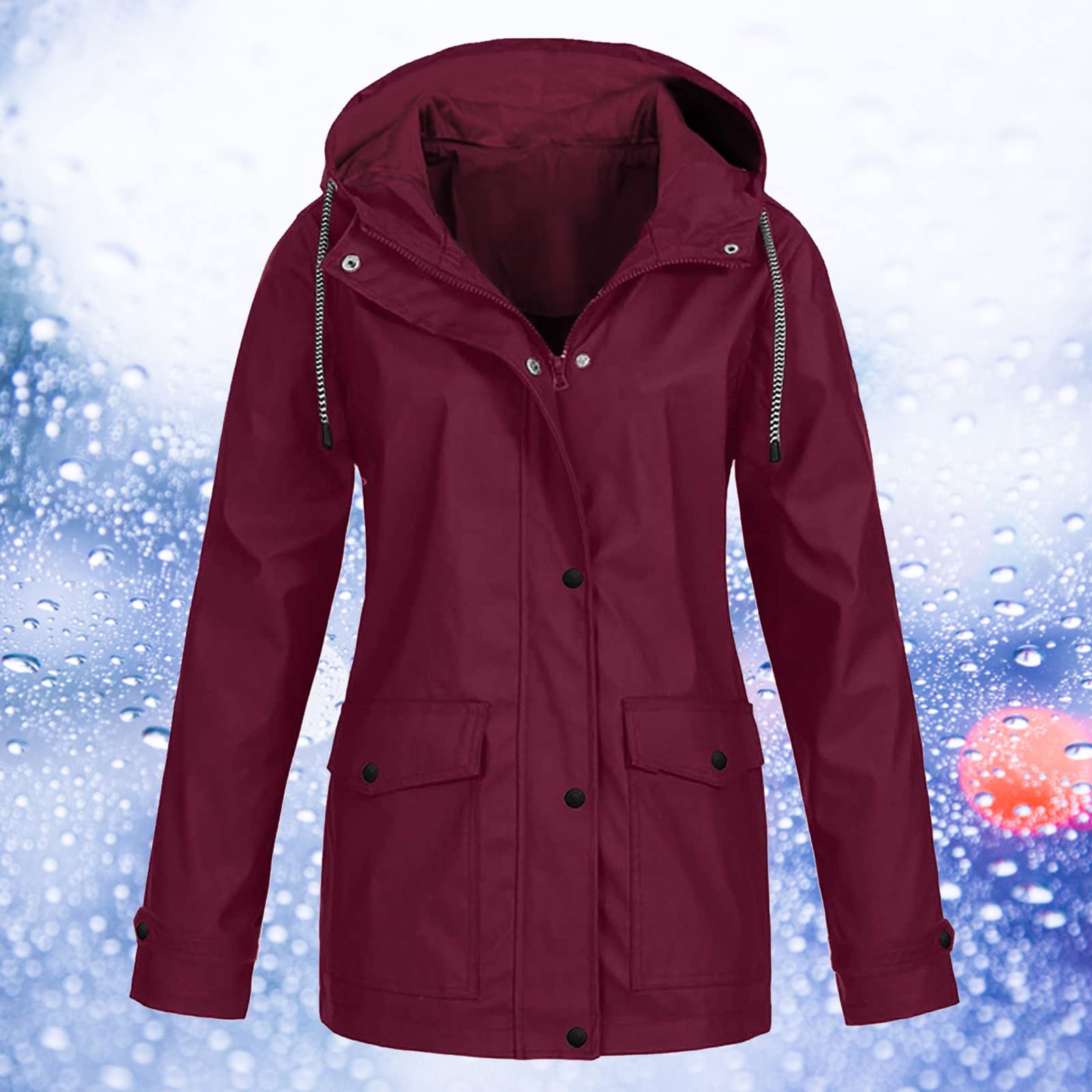 Genérico Chaqueta Entretiempo Mujer-Chaqueta Impermeable A De Con Bolsillos Con Capucha De Color SóLido Para Mujer OtoñO Invierno