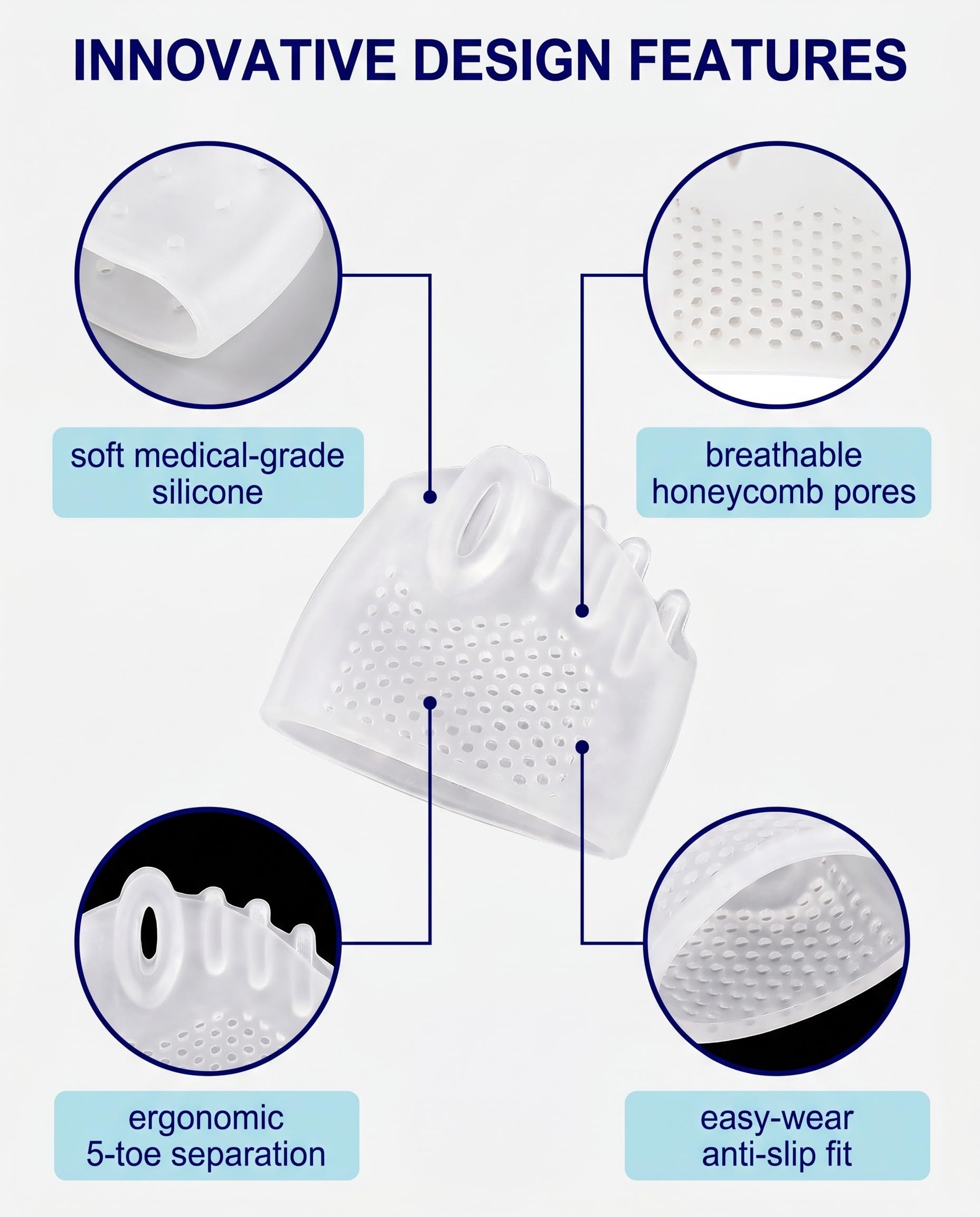 4 Paia Cuscinetti Metatarsali in Silicone a Nido d'Ape 5 Dita, per Alluce Valgo, Dita a Martello, Metatarsalgia, Ammortizzanti, Sollievo Dolore 4 Colori