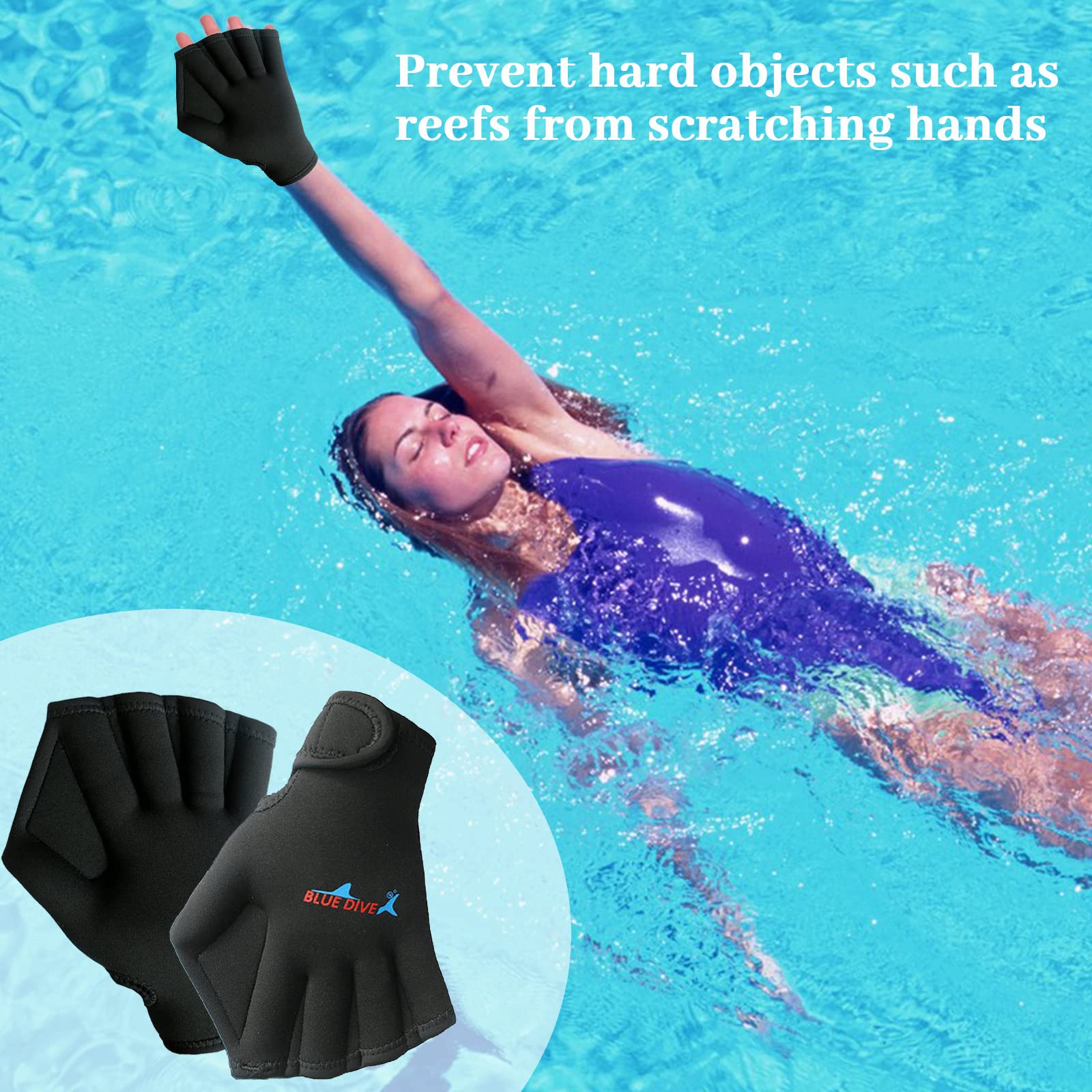 Guanti da Nuoto, ZoneYan Guanti Acquatici con Cinturino con Cinturino da Polso, Aqua Glove Unisex Adulto, Nuoto Palmati Guanti, Swim Gloves, Guanti Palmati in Neoprene, Aqua Fit Guanti a Palma