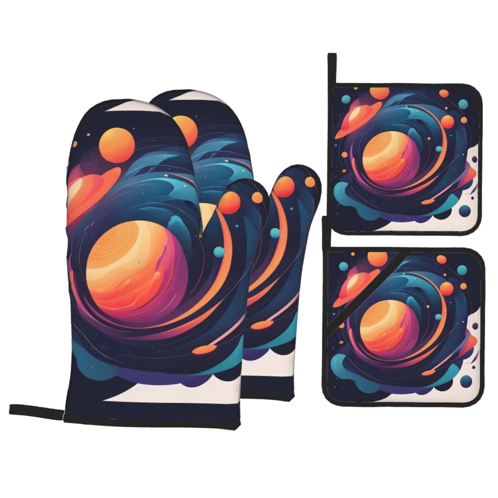 HJFCZH Abstract Universe Picture Kitchen Baking Set of 4 Thick Insulated Oven Mitt & Pot Holders, Anti-Scalding for Microwave, Oven, Outdoor BBQ