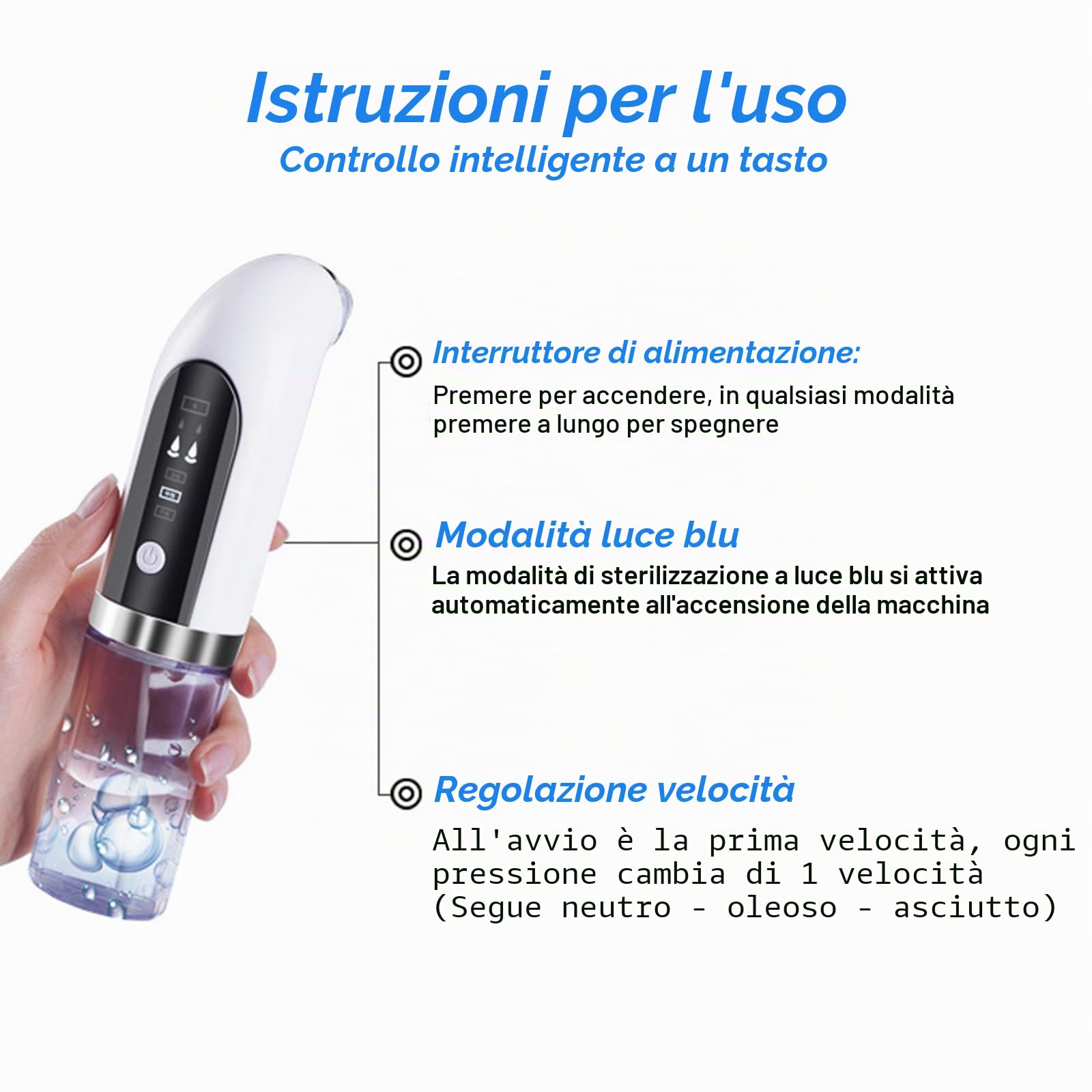 NCONCO Dispositivo di rimozione dei punti neri, idrodermoabrasione, aspirazione del viso, pulitore per pori con 6 testine di aspirazione a 3 marce, ciclo dell'acqua ricaricabile USB, aiuto per