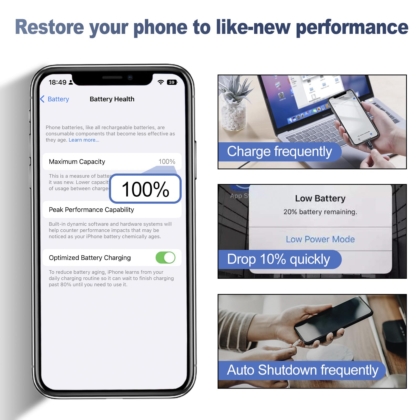 Batterie pour iPhone 12/12 Pro, 4200mAh Batterie de Remplacement Polymère Li-ION Haute Capacité Compatible avec iPhone 12 Pro, Batterie Interne pour 12/12 Pro avec Kit d'Outils de Remplacement