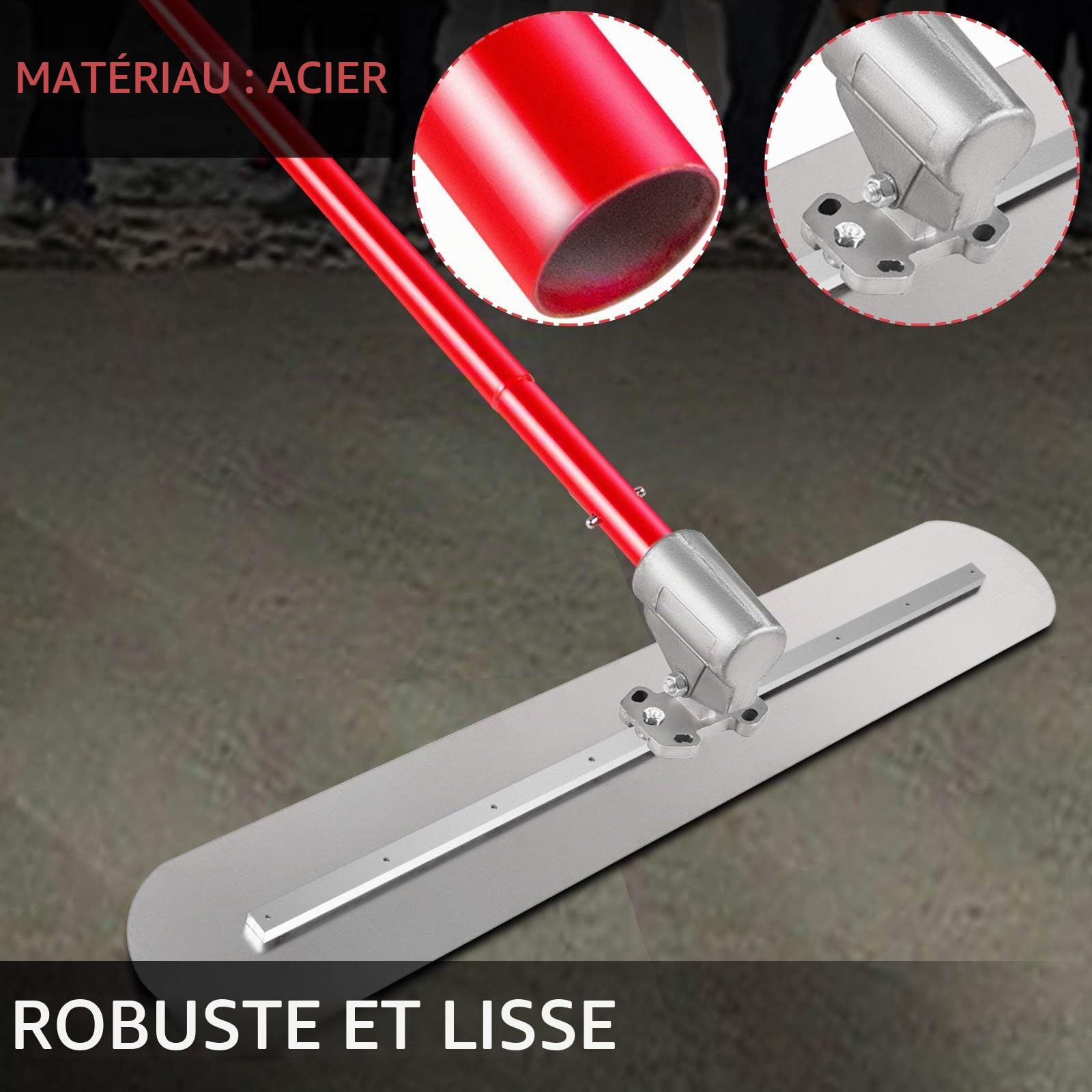 VEVOR Truelle de Maçon 1200x200 mm Bull Float, Grande Taloche Couteau à Enduire avec 3 Poignées de 1800 mm, Spatule Pro