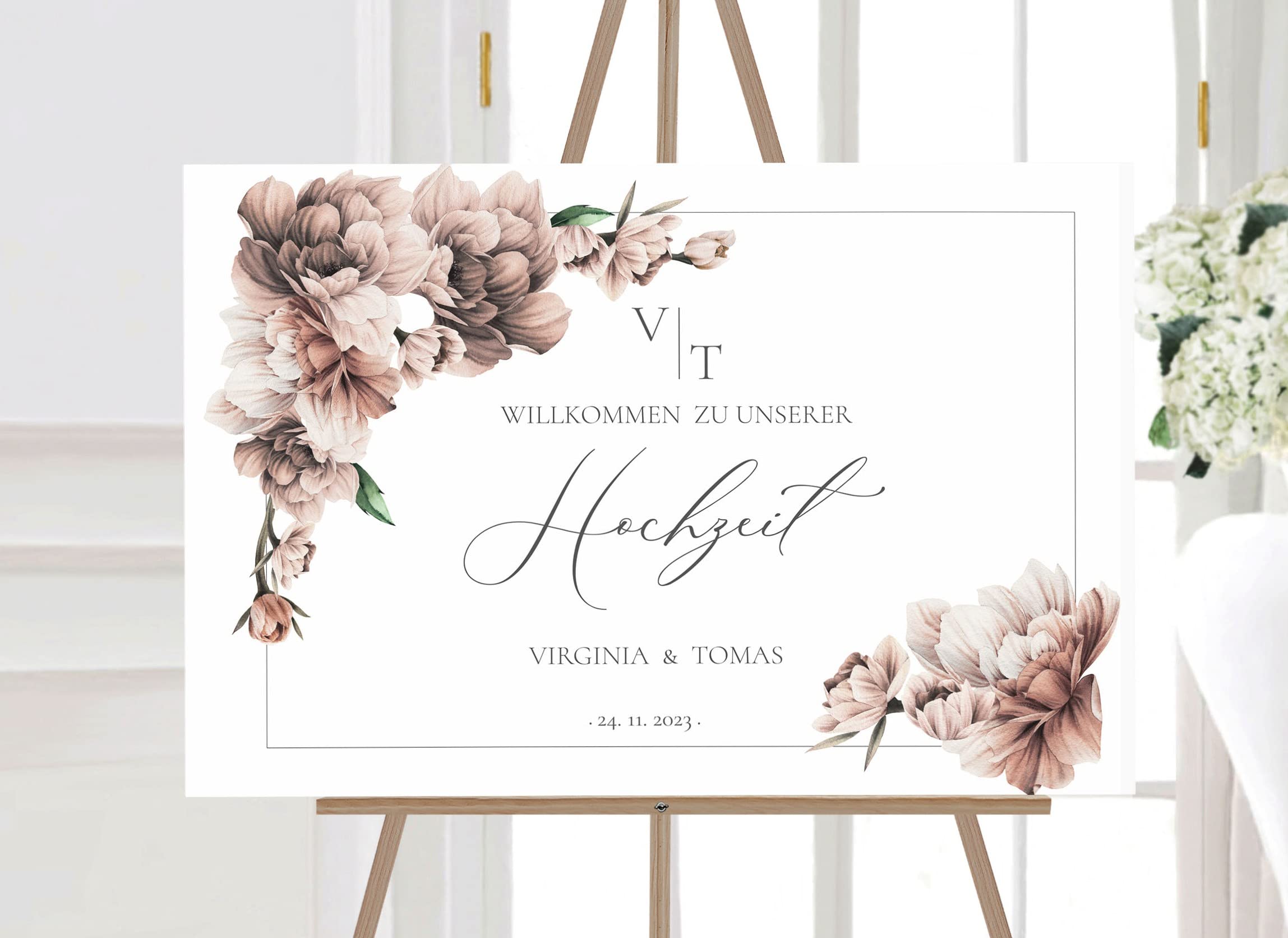 Manschin-Laserdesign Willkommensschild Aluverbund personalisiert - Made in Germany - Welcome Willkommen Schild für Hochzeit (60x40cm)