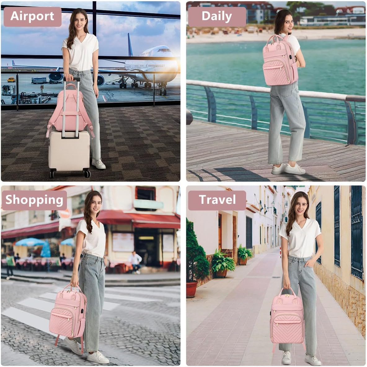 Laptop Backpack for Women Work Bag - 15.6 inch Travel Backpack with USB Charger Business Computer Backpacks for Office College Back pack for Teacher Casual Waterproof Bookbag for Nurses Pink - Image 6