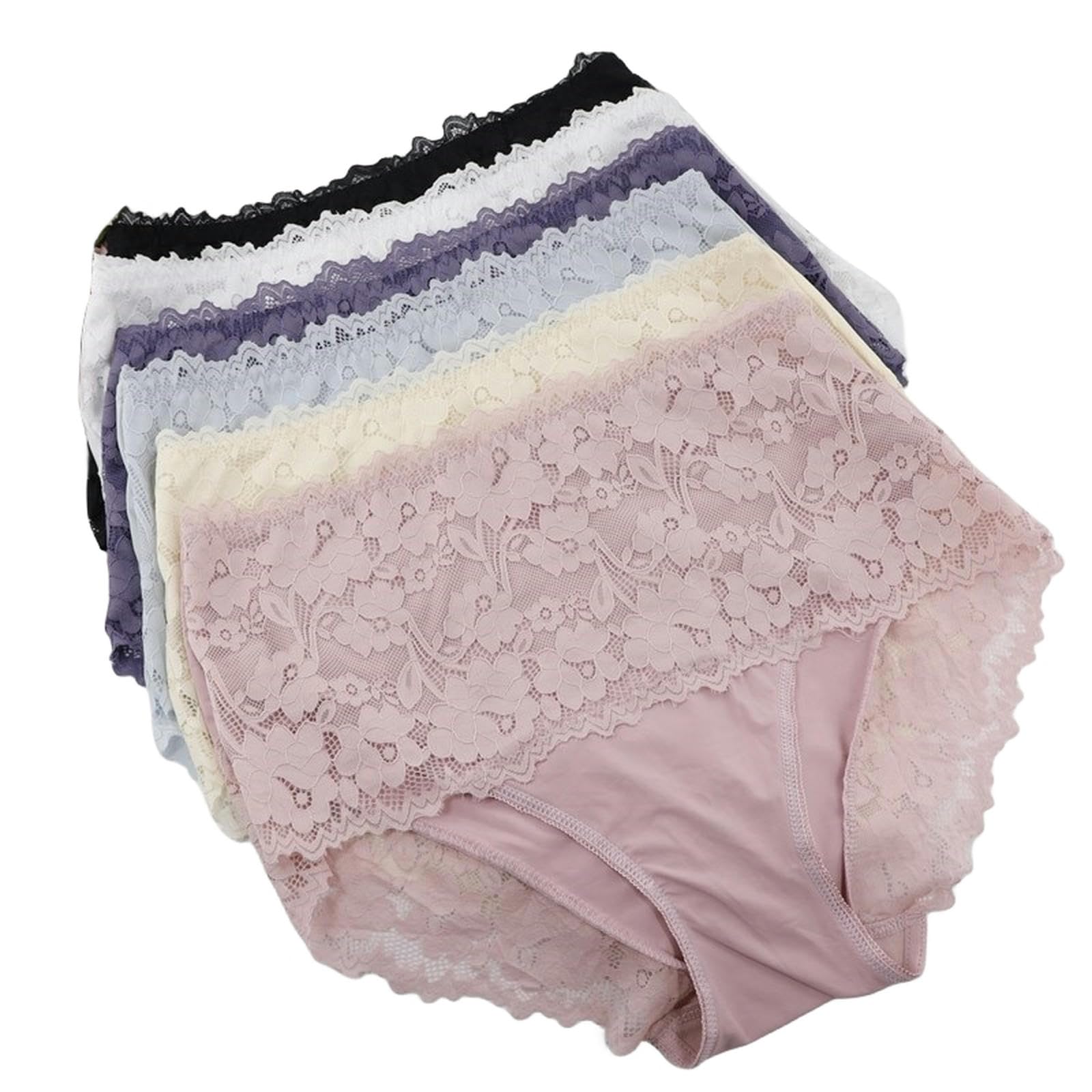Bragas Mujer 3 Paquetes De Gran Tamaño Mujeres De Encaje De Cintura Alta Calates De Encaje De Encaje Resúmenes Sin Costuras-P02Purple-4Xl