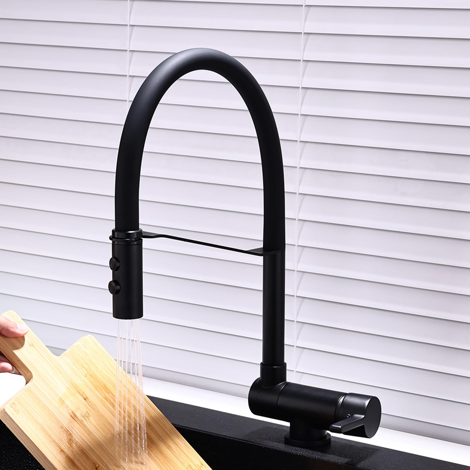 ZYCHSJXA Kitchen Pull Out Taps Folding Tap Flexi Pipes 2 Modes Black Sink 360° Swivel Faucet