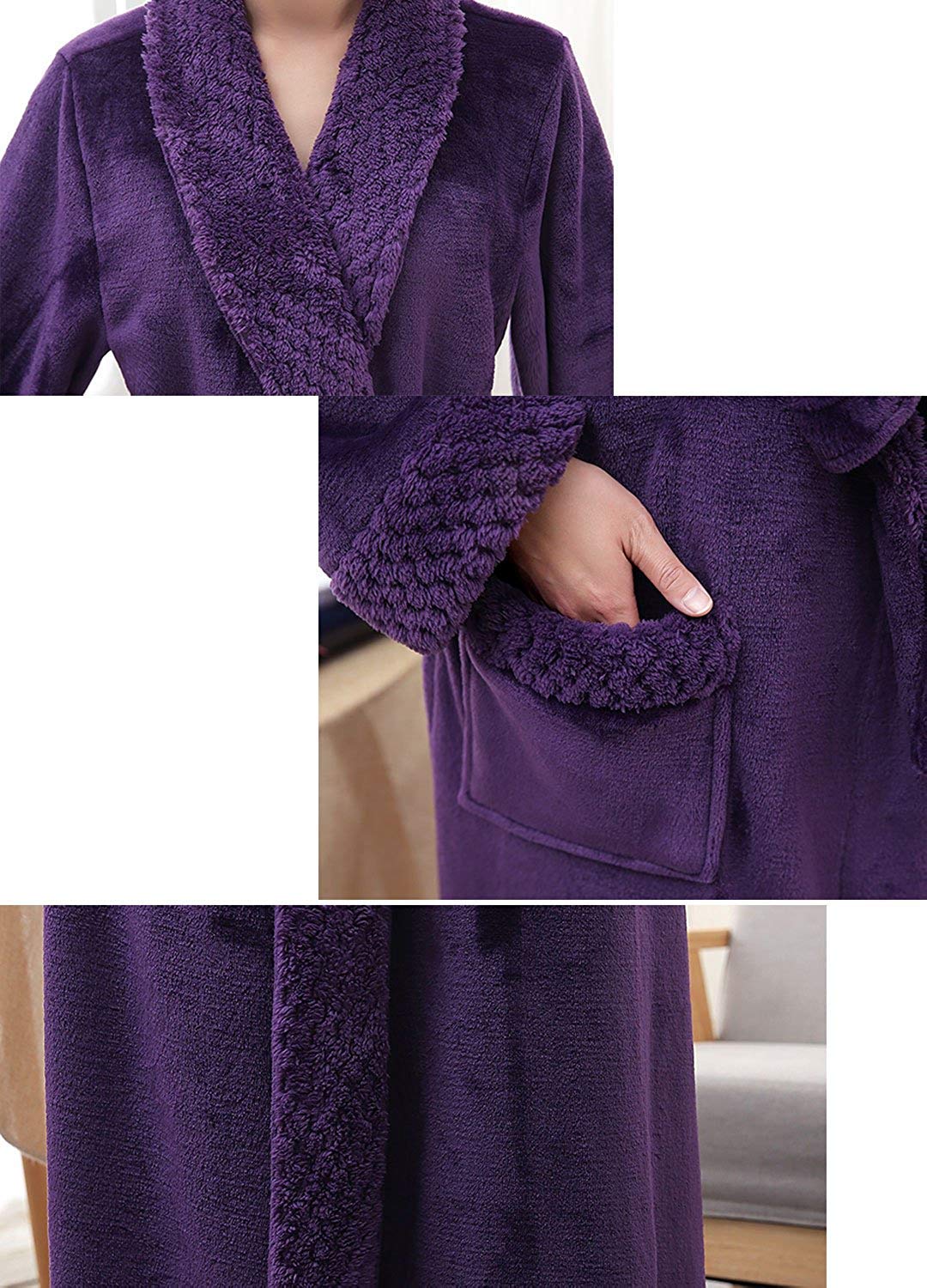 PUTUO Albornoz Mujer Bata de Baño: Largo Invierno Albornoz Mujer Bata de Baño Microfibra