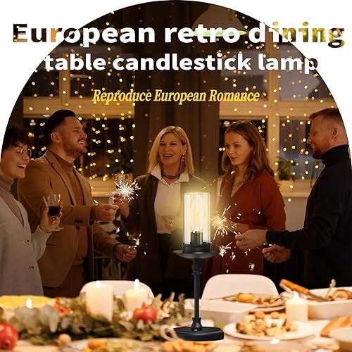 Miniatura 5 de Lámpara de mesa LED retro inalámbrica con pilas, control táctil, acabado metálico, adecuada para dormitorio, comedor, boda, Acción de Gracias,