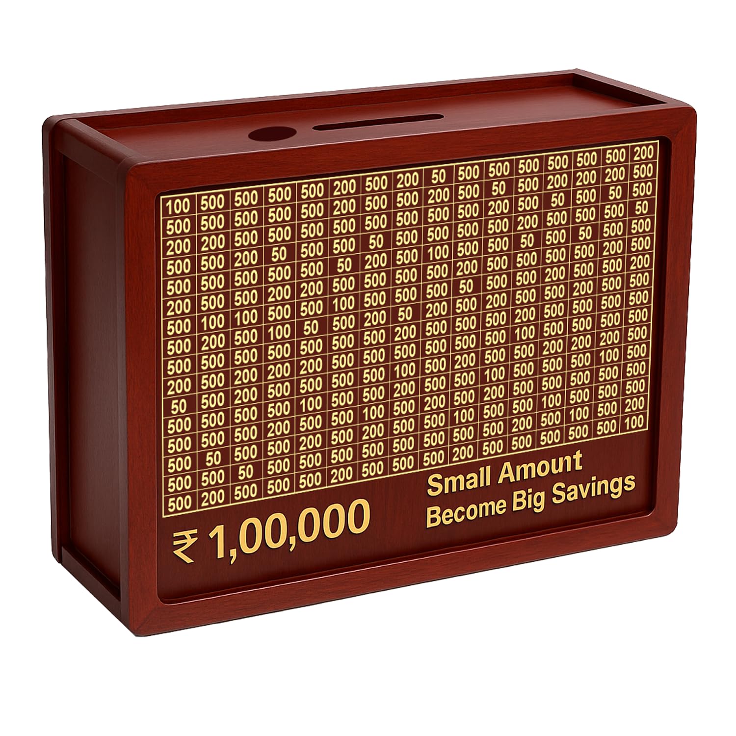 DALUCI Wooden Piggy Bank for Adults & Kids – ₹1,00,000 Savings Challenge Money Box with Denomination Grid & Marker | Wooden Coin Box, Mini Bank, Money Saving Box, Budget Organizer
