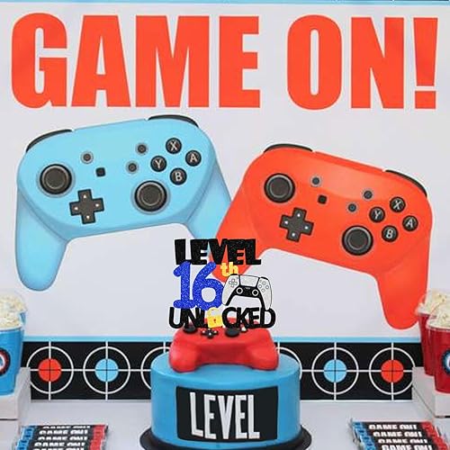 Miniatura 6 de Decoración para pastel de cumpleaños de nivel 16 para adolescentes, fiesta de cumpleaños nocturna de videojuegos para niños o niñas, fiesta de