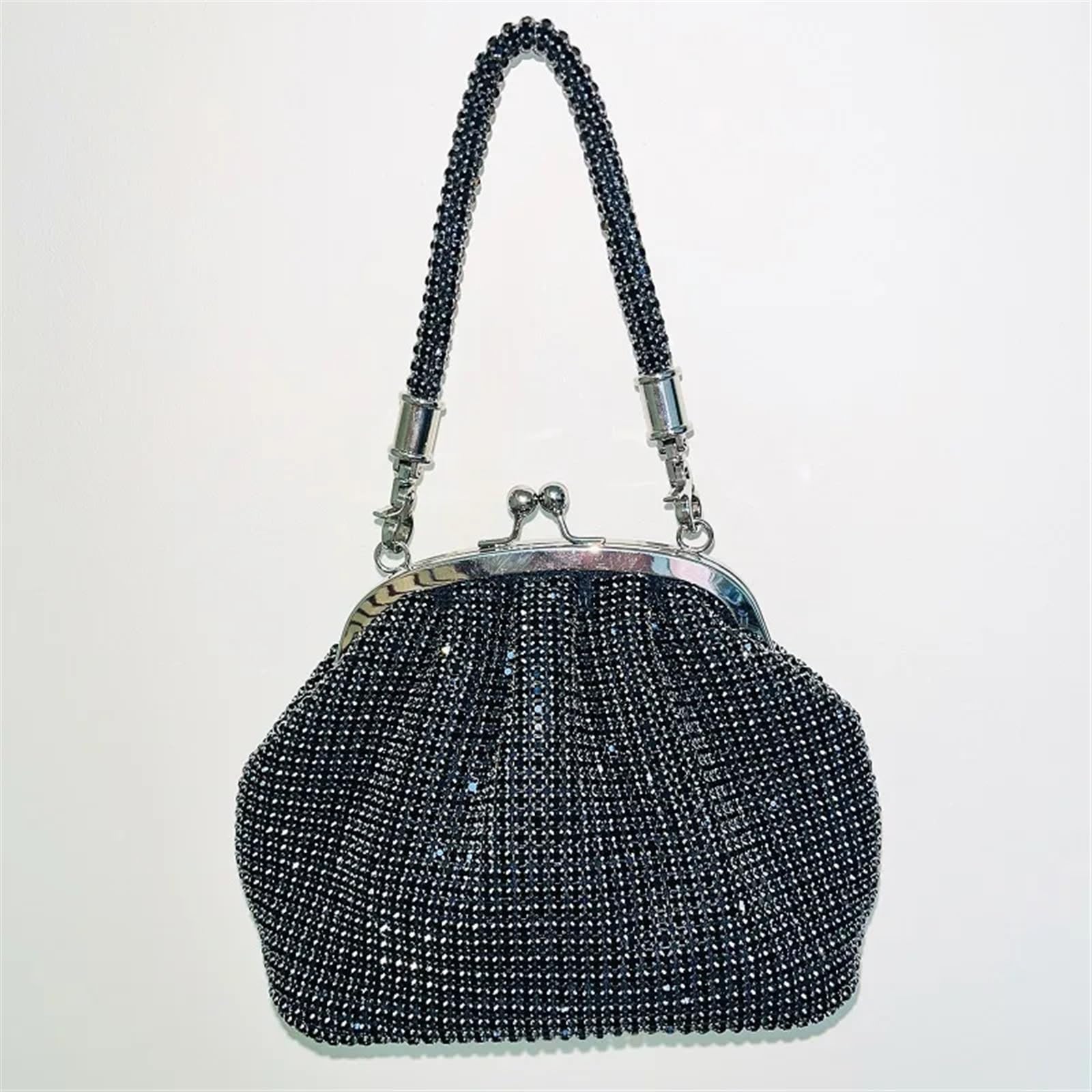 Bolso Fiesta Pedreria Monederos de Moda for Mujer, Bolsos de Mano for Mujer, Bolso de Fiesta con Diamantes de imitación, Mini Bolso de Mano de Cristal, Bolso de Maquillaje(Black)