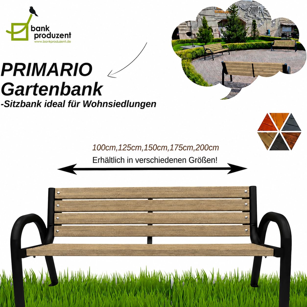 Banc Jardin Exterieur - Banc de Jardin en Bois - Banc de Jardin Extérieur, Banc de Parc, Devant Le Bureau - Banquette Jardin (Primario Noyer, 175cm - Longueur Totale du Banc)