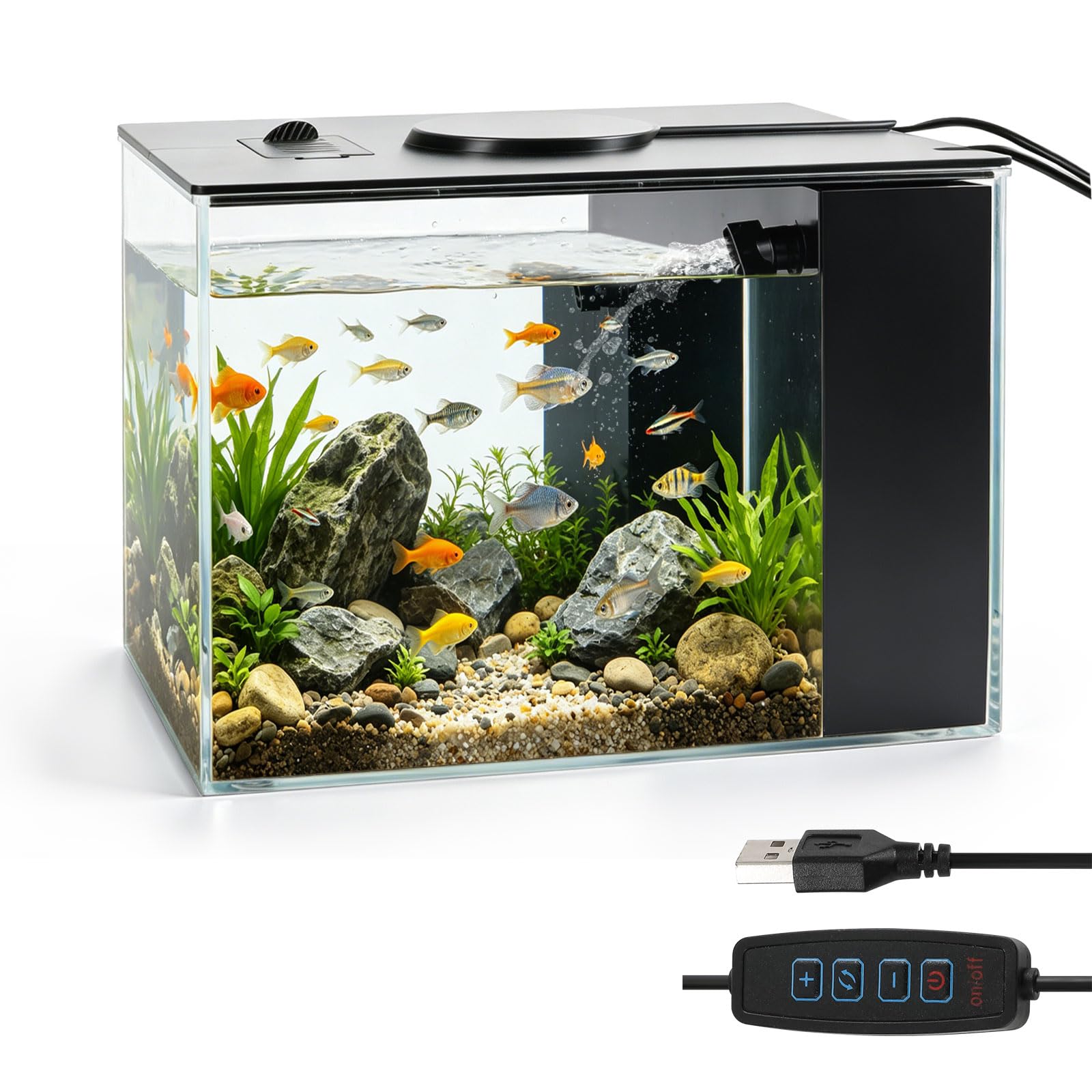 Betta Fish Tank, pequeño acuario de plástico con cubierta y luz LED, kit de inicio de acuario con sistema de filtro, mini pecera de escritorio para camarones Betta