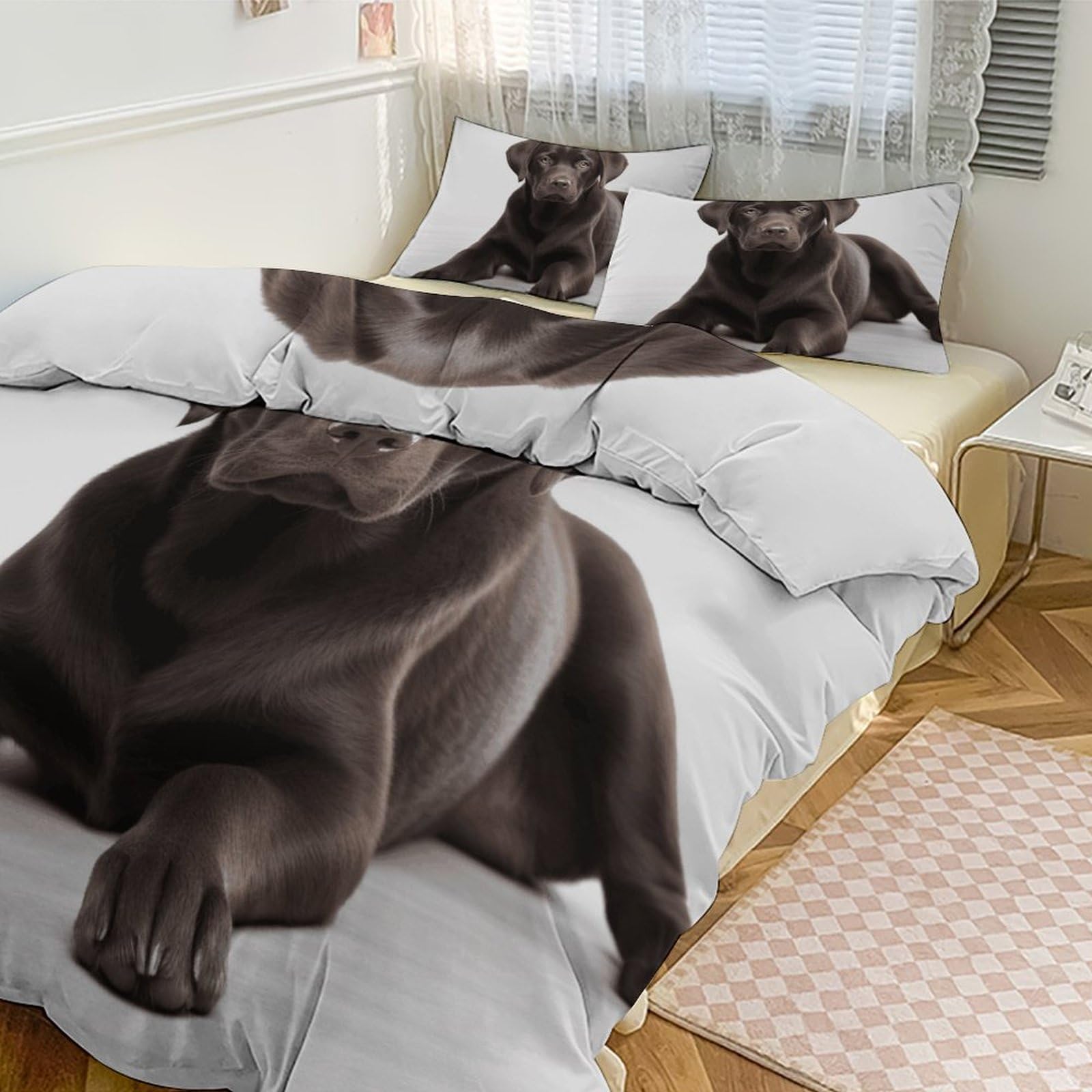 Couette grand lit motif chien pour le confort des nuits à l'hôtel