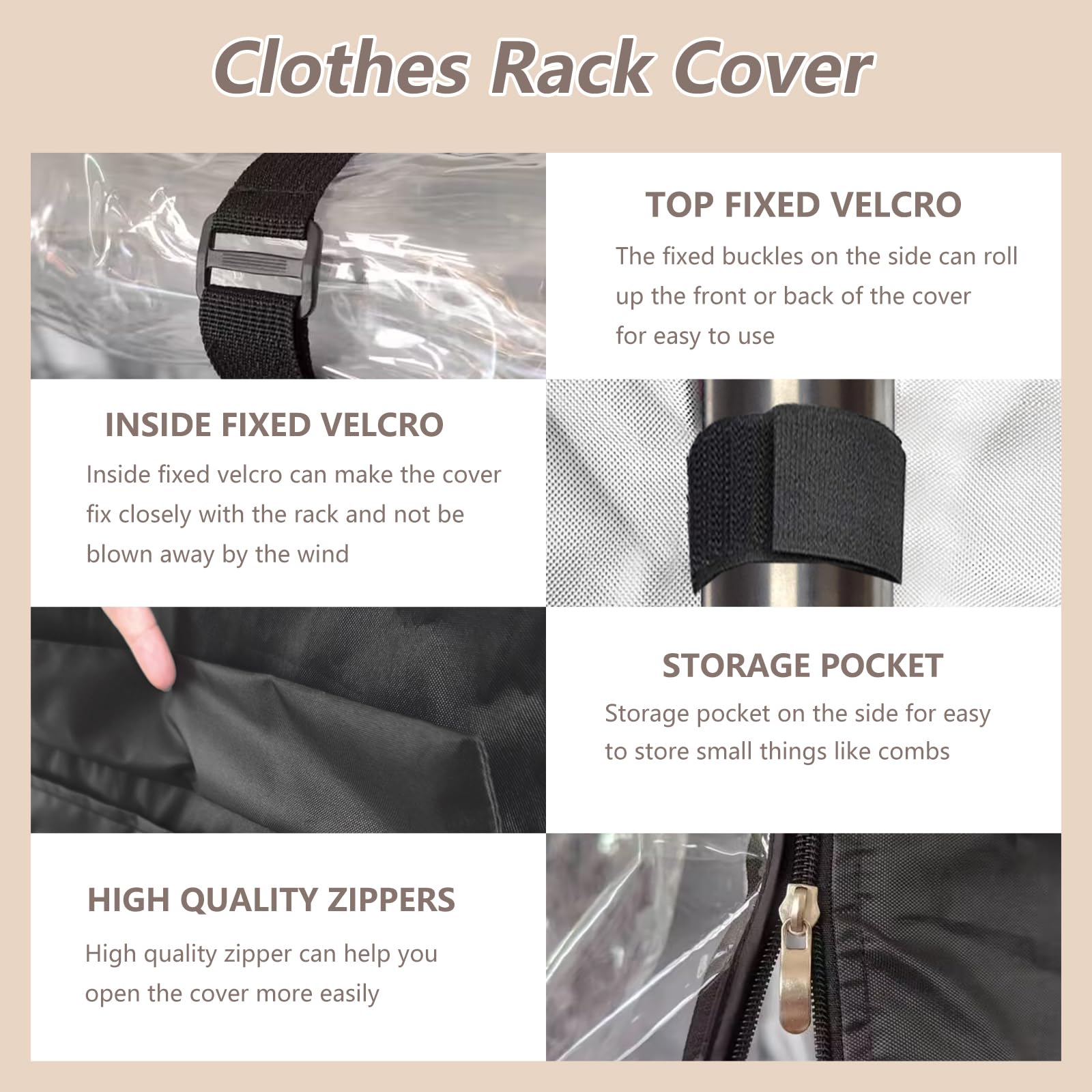 Alickwang Garment Rack Cover - 600D Oxford Dustproof Waterproof, Clear Front With Zipper, 47.2"W X 80.7"H