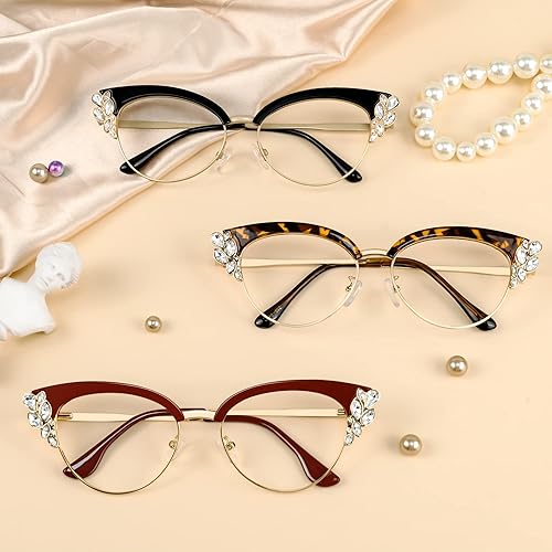 Miniatura 9 de VOOGLAM Lentes de bloqueo de luz azul de ojo de gato para mujer con cristal, lentes elegantes negros anti UV luz azul fatiga ocular