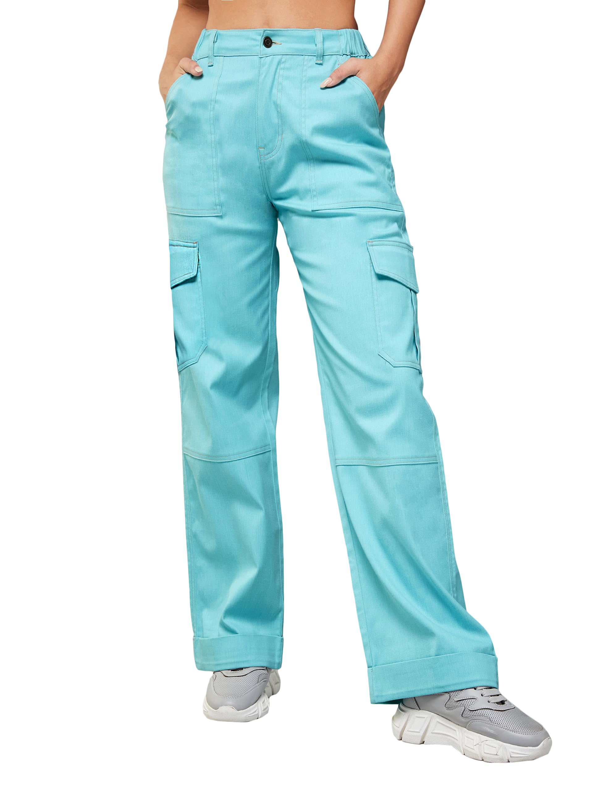 dolce crudo Women's Wide Leg High Rise Clean Look Regular Length Stretchable Denim Pants-picture-16