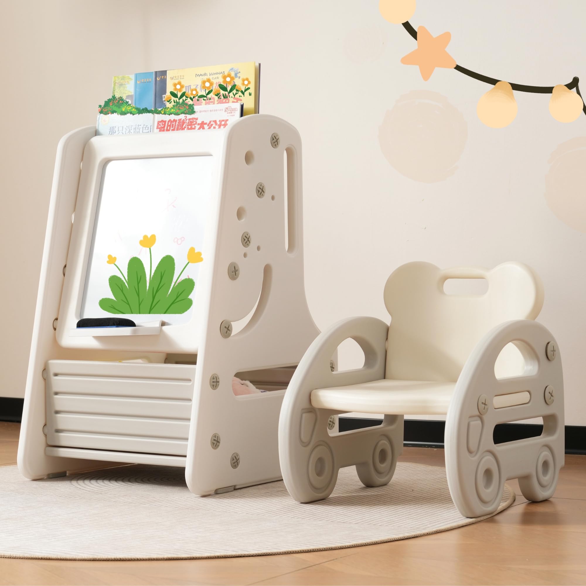 Amazon.co.jp: 絵本棚 椅子付き 1歳頃から 子供用テーブルと椅子2点