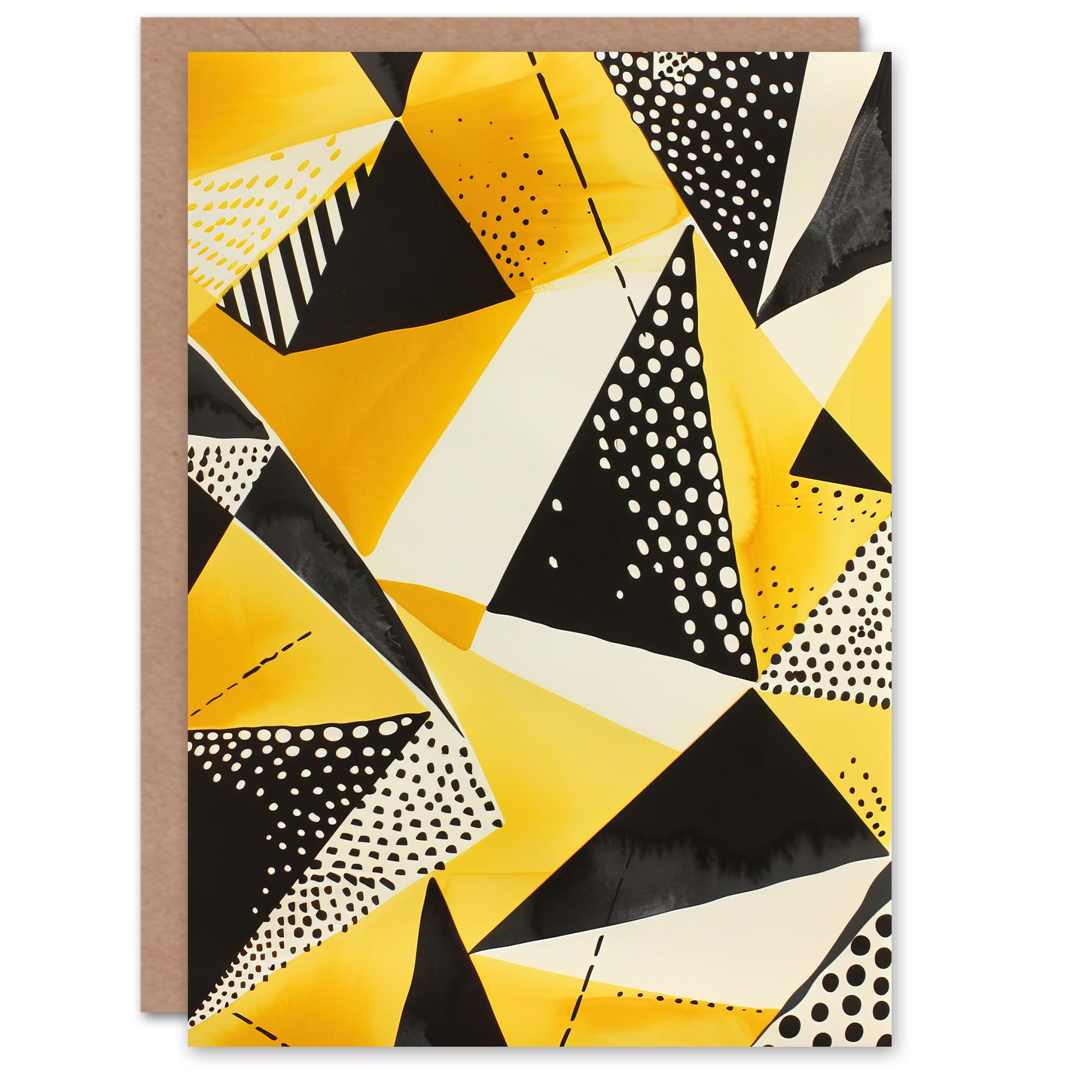 Artery8 Greeting Card Abstract Black Yellow Triangle Dots Pattern Blank For Him Or Her Art Birthday Card