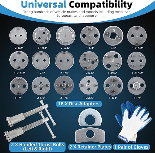 Miniatura 2 de 8MILELAKE Kit de herramientas de compresor de pistón de freno de disco de 24 piezas, repuesto de pastillas de freno, kit de repuesto para la mayoría