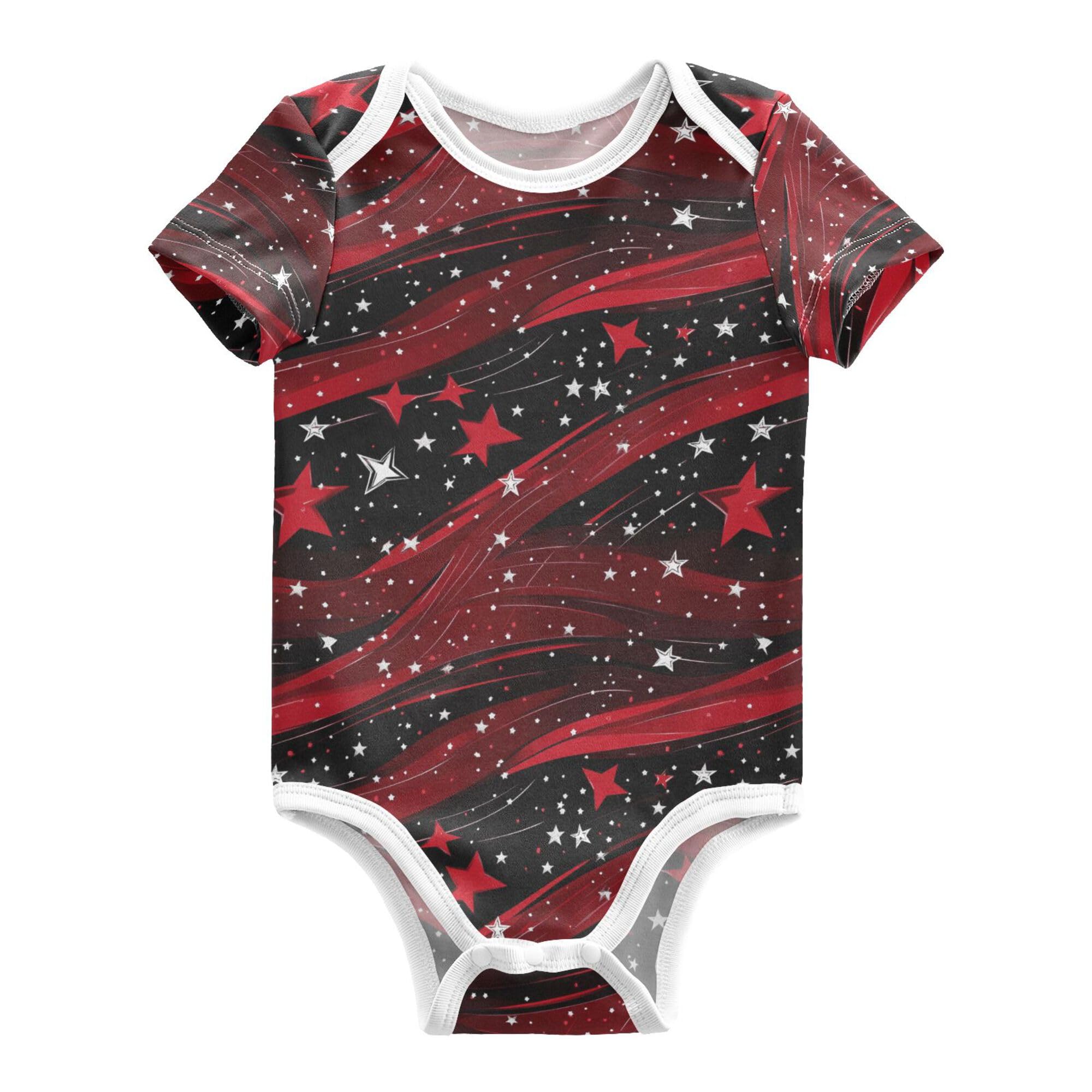Wudan Stars Red 4th July Toddler Boy Clothes Button Down Cotton Baby Girls Clothes for Infant Girls First Birthday 24M