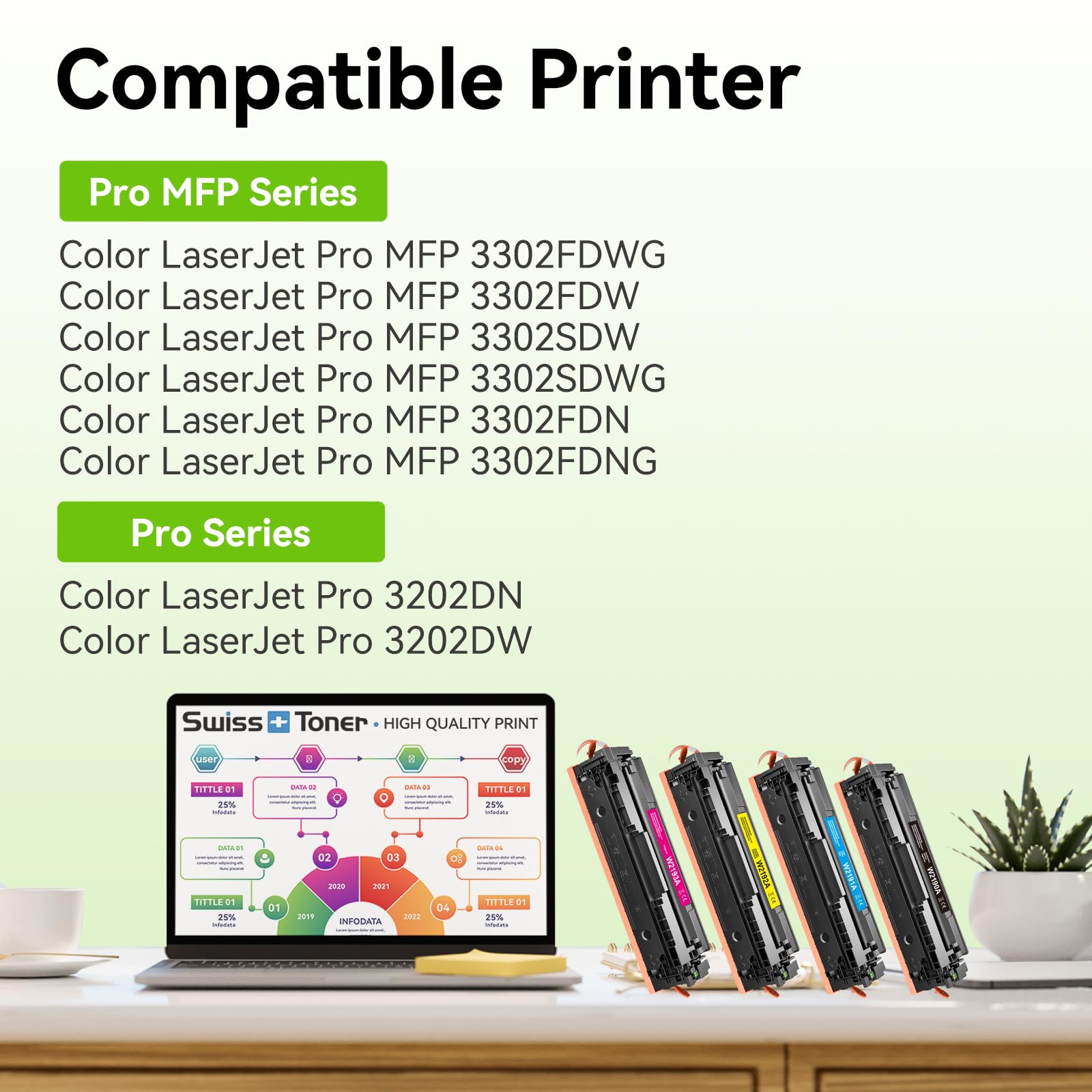 swiss toner 219X (con chip) Compatibile per 219X Toner Set per 3302FDWG Toner per HP Color LaserJet Pro MFP 3302FDWG MFP 3302FDNG MFP 3302SDWG per HP 219X 219A W2190X W2191X W2192X W2193X,4-Park