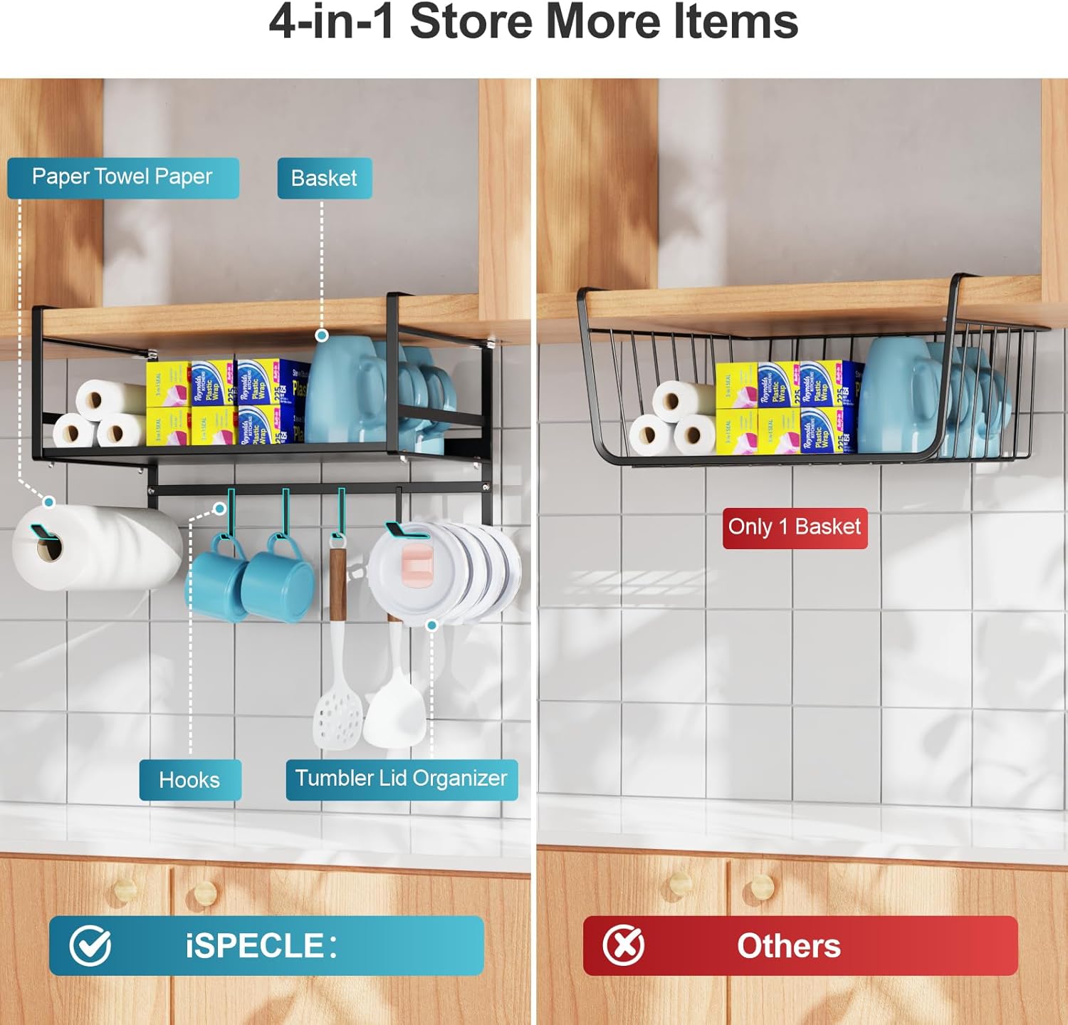 Under Shelf Basket- Multi-pose Under Shelf Stora Mug Hooks,