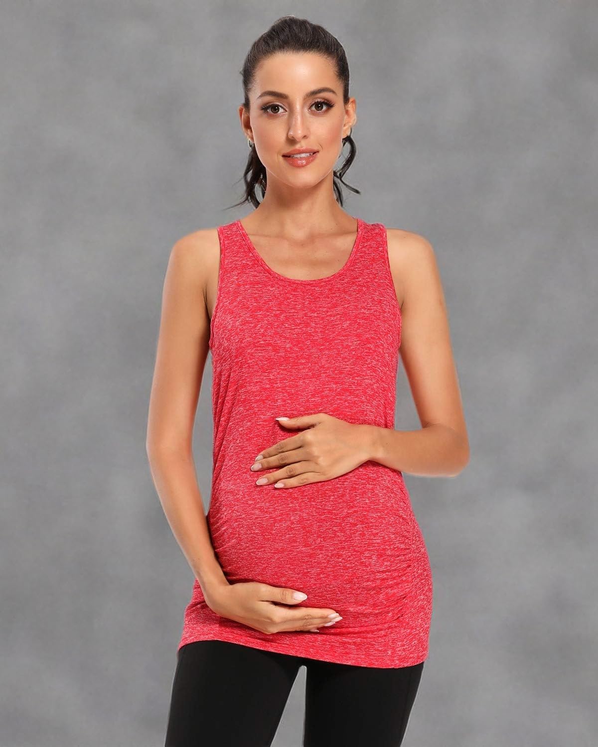 Ecavus Women's Maternity Tank Tops Seamless Racerback Sleeveless Workout Athletic Yoga Tops Pregnancy Shirt - Image 7