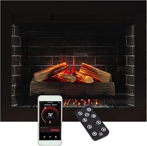 Modern Ember Uptown - Chimenea eléctrica inteligente de 33 pulgadas con kit de molduras de 3 pulgadas, compatible con Alexa, incluye control remoto,