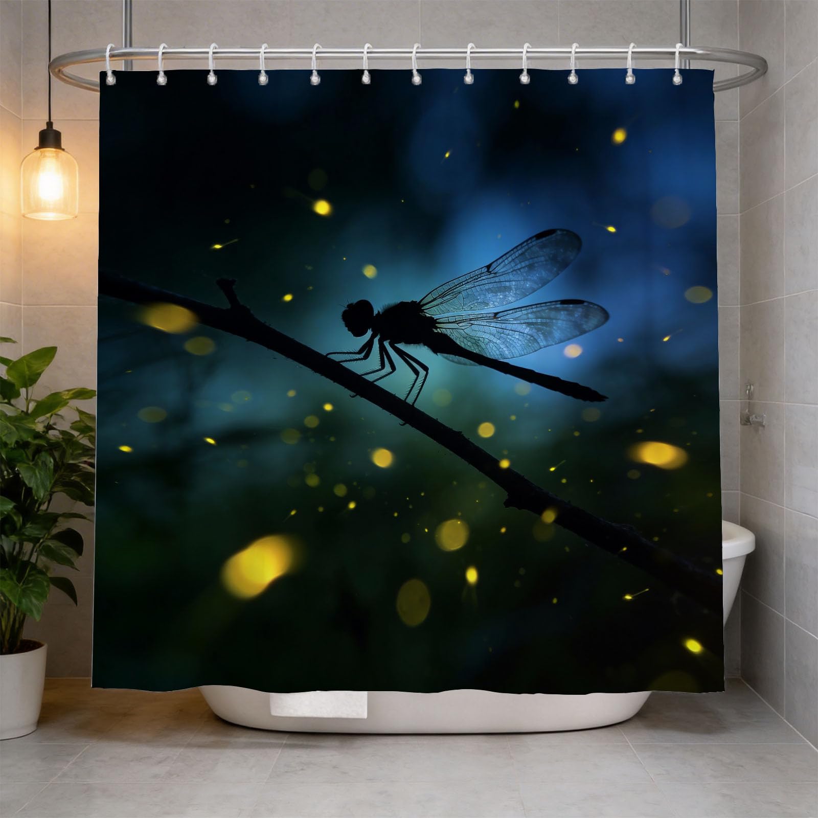 Hongduo 3D Dragonfly Silhouette Shower Curtain for Stalls Bathtubs Cartoon Bathroom Decor Shower Curtain Set Polyester Fabric Waterproof 180x200cm/71X79 Inch with Hooks