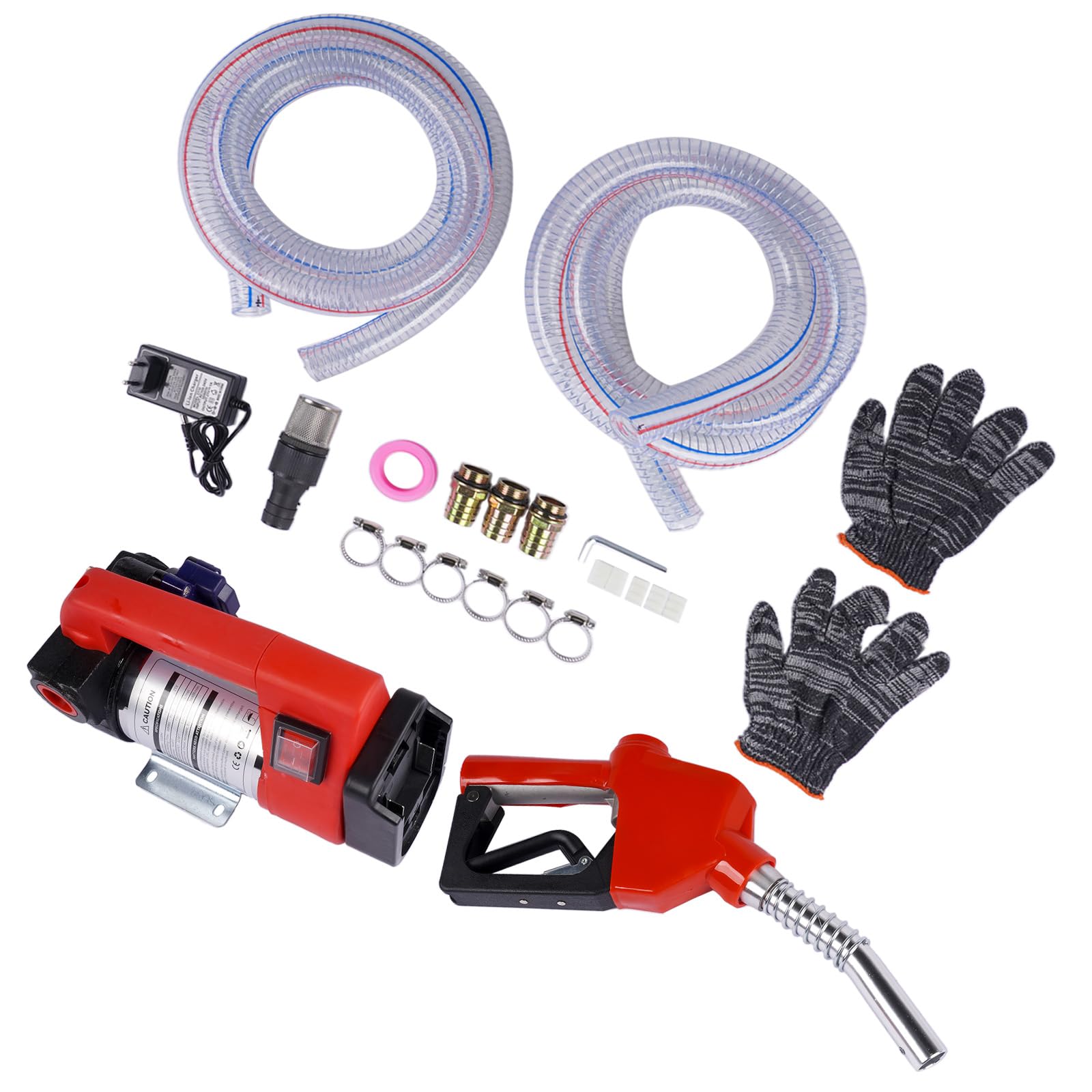 Bomba de Trasvase Diesel a Batería 21V Caudal 45 L/m, Eléctrica Bomba Portátil con Pistola, Filtro y 2 x 2m Mangueras para Diesel, Keroseno, sin batería Hopzty