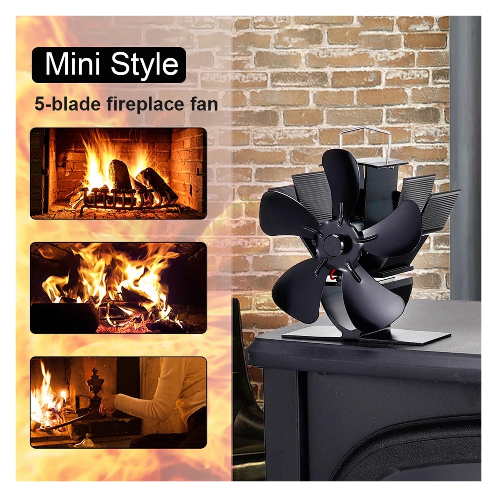 Mini stufa alimentata a calore, bruciatore a legna, ecologico, silenzioso per una distribuzione efficiente del calore, facile da usare, design a 5 lame per prestazioni migliori