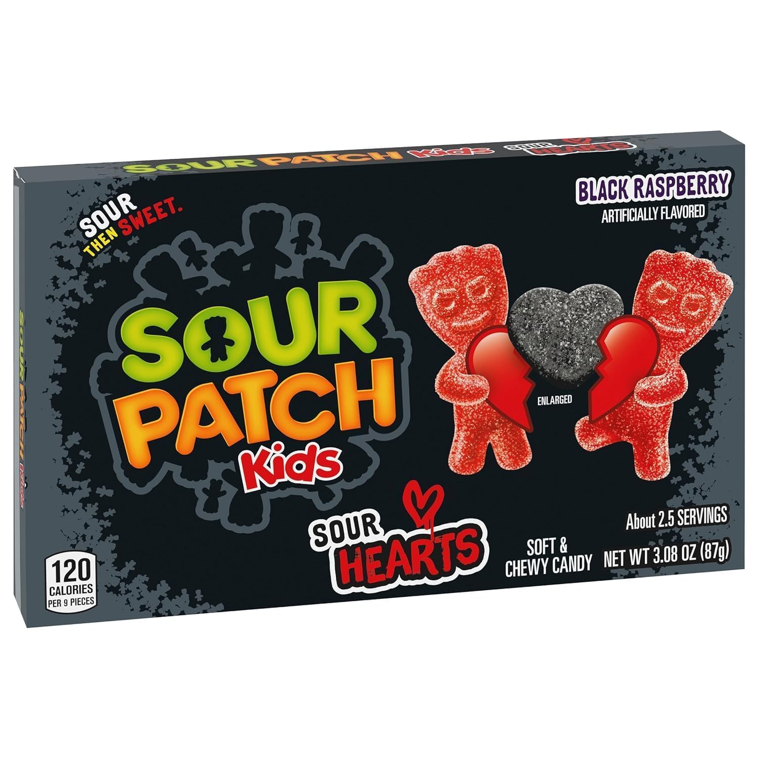 Sour Patch Kids Sour Hearts Black Raspberry Soft & Chewy Candy Heart Shaped Gummy Candy Box 87g (Imported)