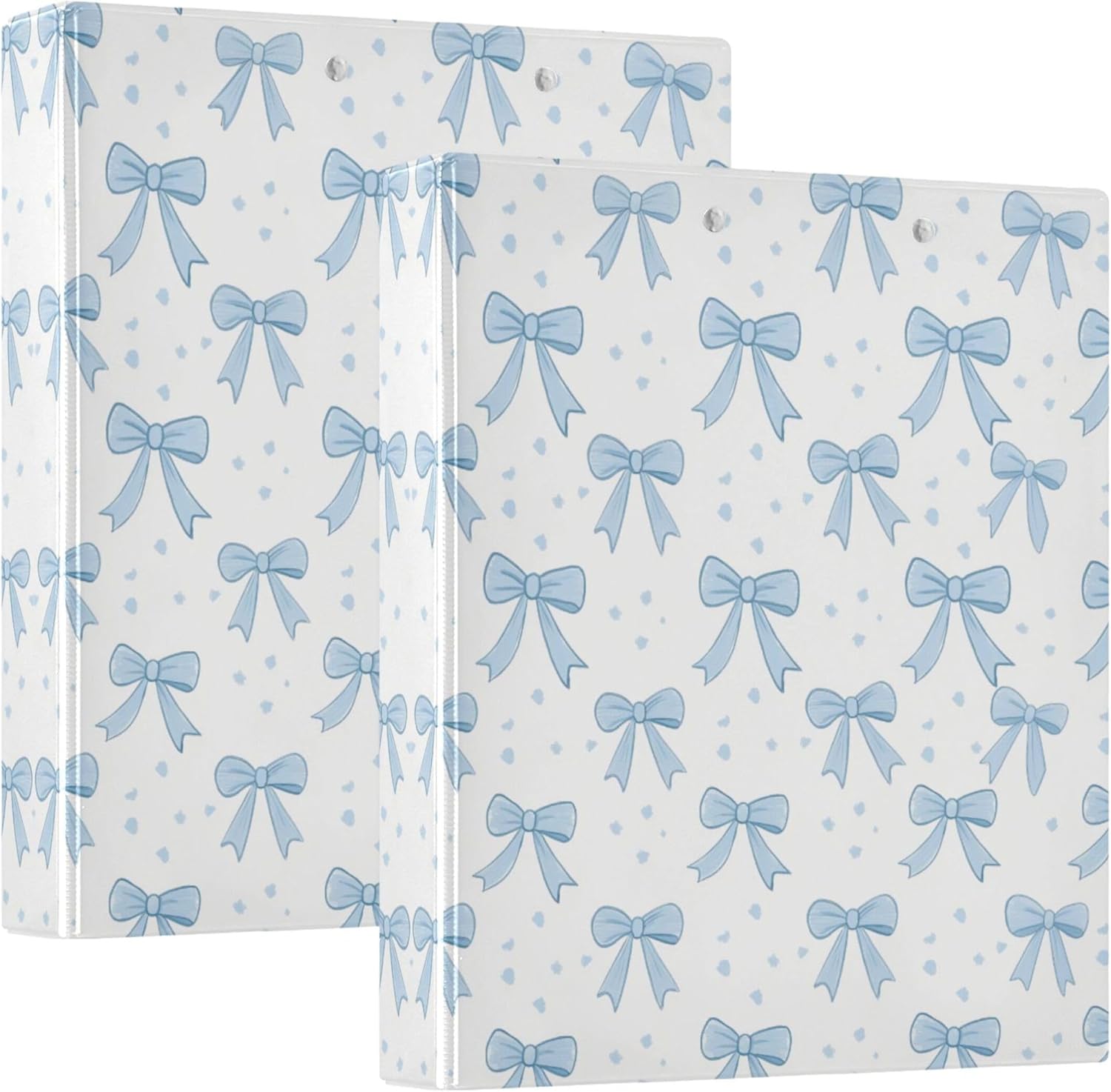 Blue Bows 3 Ring Binders, 1.5” Round Ring Binders with Clipboard - Letter Size, 3 Interior PVC Clear Pockets & Anti-Slip Clip for Office School Supplies, 2PCS