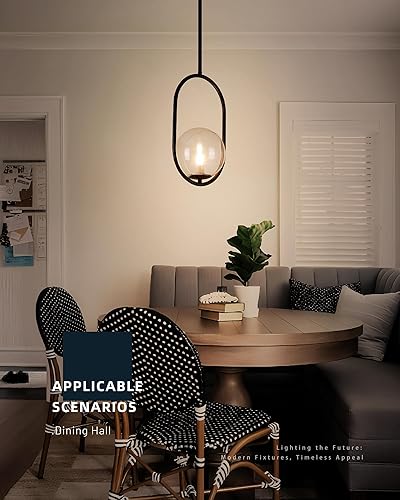 Miniatura 3 de Lámparas colgantes de cristal - Iluminación colgante de 1 luz para isla de cocina con acabado negro - Lámparas colgantes vintage - Luces colgantes