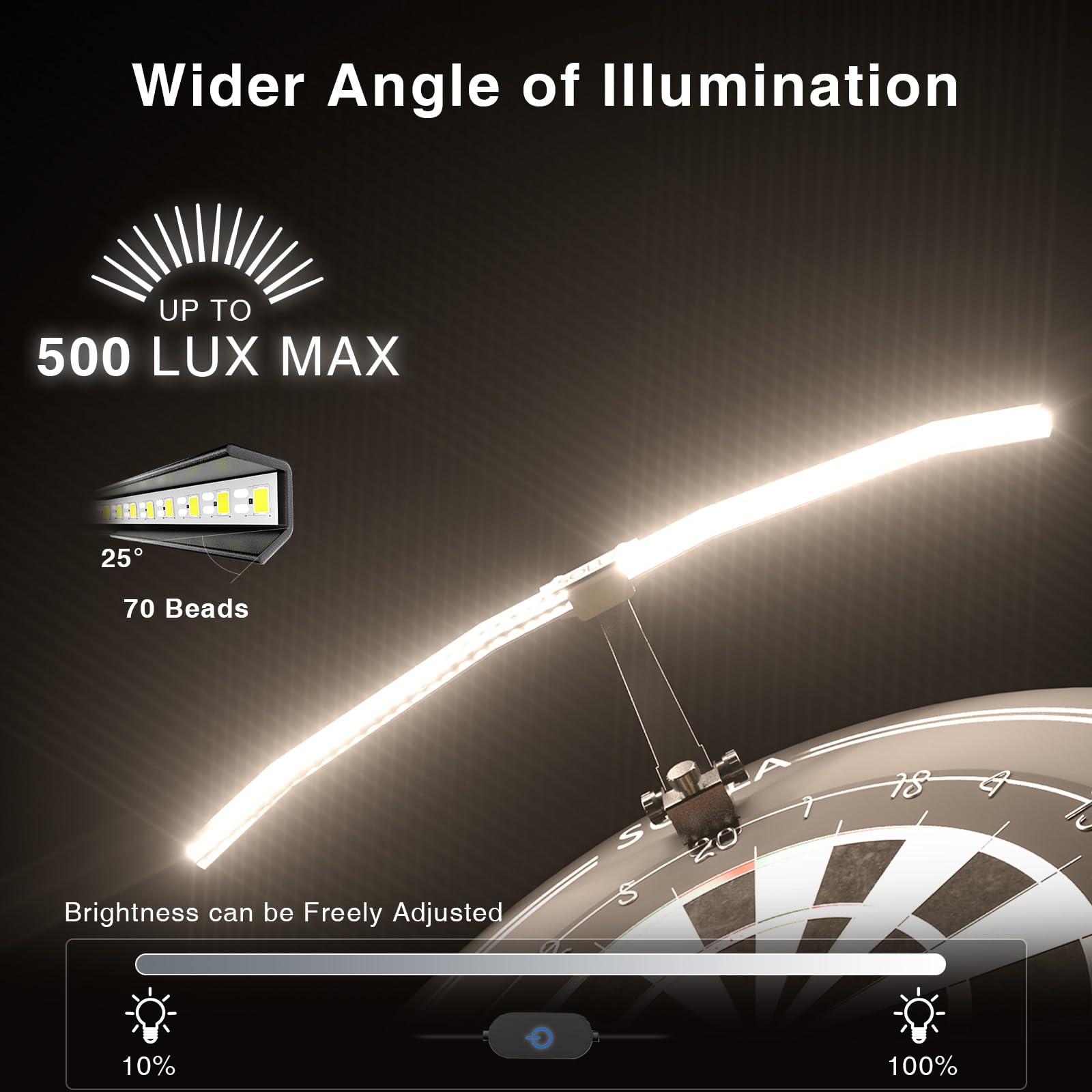 SOLLA Luce per bersaglio pieghevole a LED, TOR135, sistema di illuminazione portatile per tutte le freccette, angolo di irradiazione regolabile e luminosità, accessori professionali per freccette