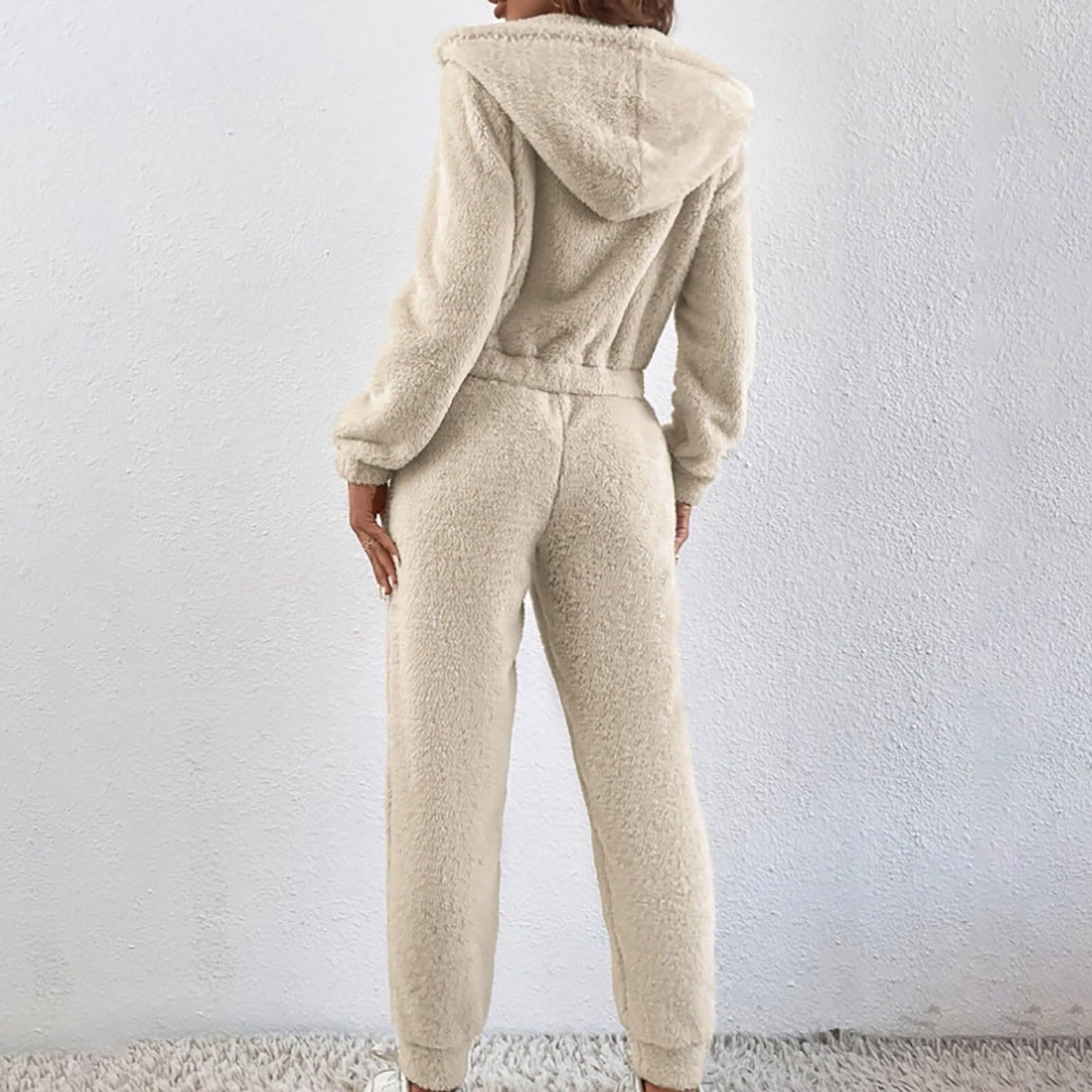 Tuta da jogging da donna, in 2 pezzi, per autunno e inverno, calda giacca con cappuccio e pantaloni sportivi, con vita elasticizzata, tinta unita, elasticizzata, per attività all'aria aperta, corsa