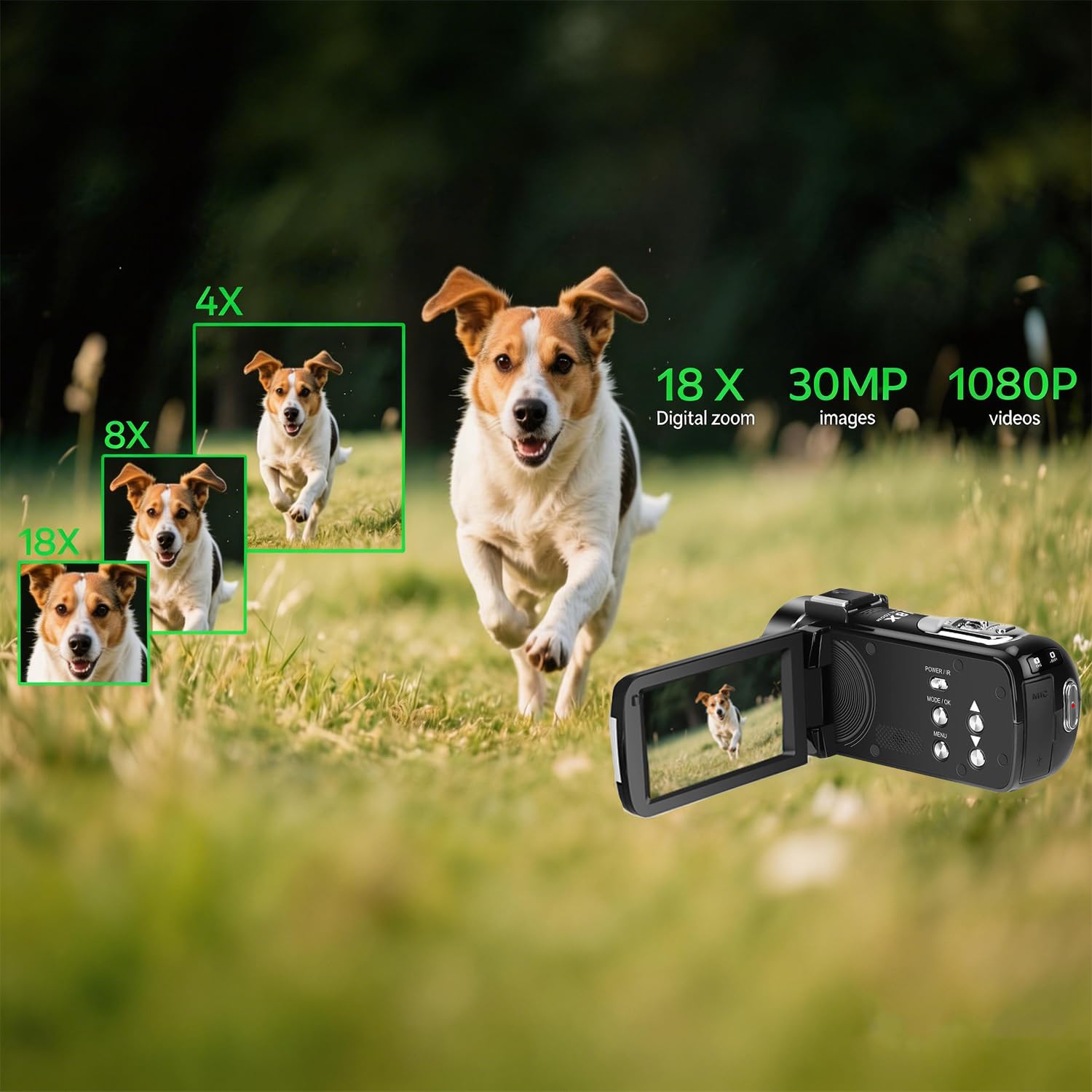 ORDRO Full HD 1080P 30MP Camcorder 18-facher Digitalzoom IR-Nachtsicht YouTube-Videokamera 3,0 Zoll 270° drehbarer Bildschirm mit 16 GB Karte und 2 Akkus Vlogging-Kamera (Schwarz)