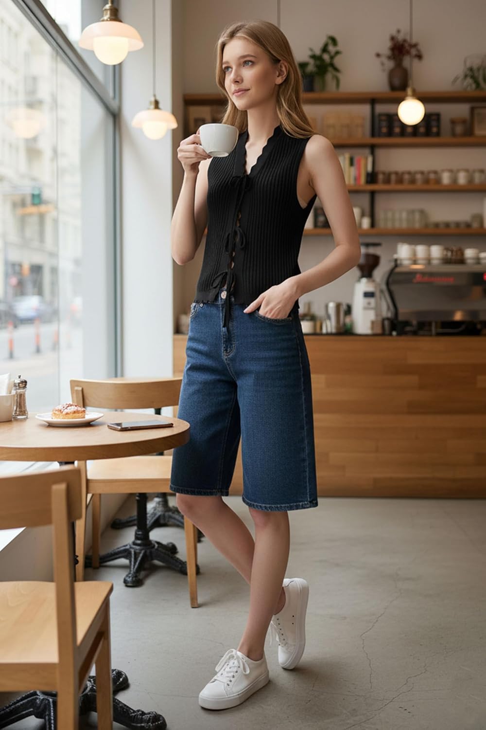 Orolay CHIIONE Tie Front Knit Tops Women Crochet Vest Tops Scalloped Edge Summer Tops Beach Vacation Spring Outfits Trendy - Image 4