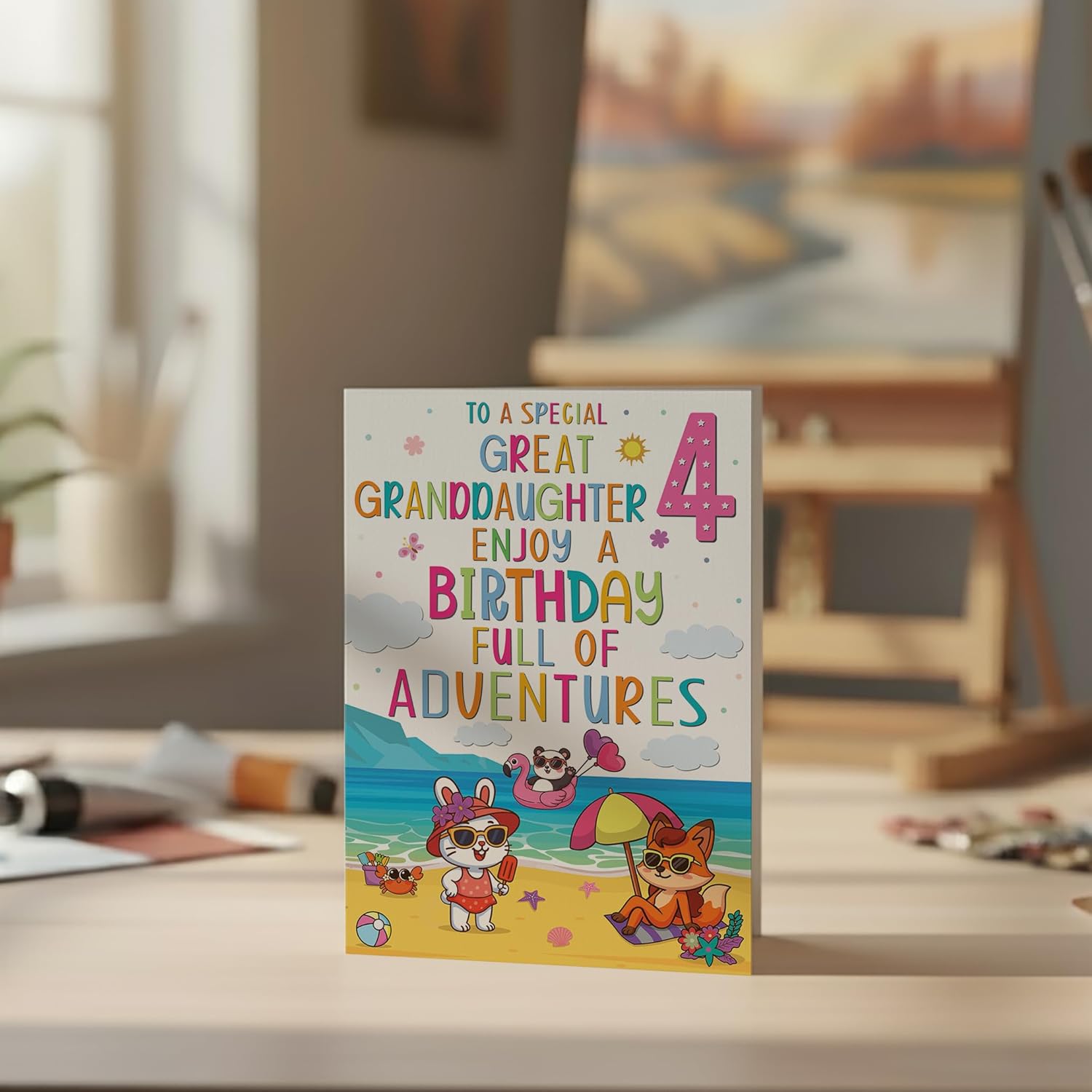 Cards Great-Granddaughter 4th Birthday Card – Beach Adventure Animal Design – A5 size Premium Greeting Card UK - Image 8